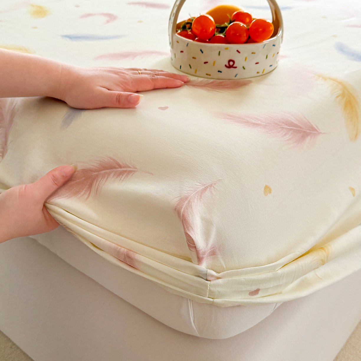 91家纺网 家纺一手货源 找家纺 壹贝家纺 2026新款全棉印花床笠系列 仙羽