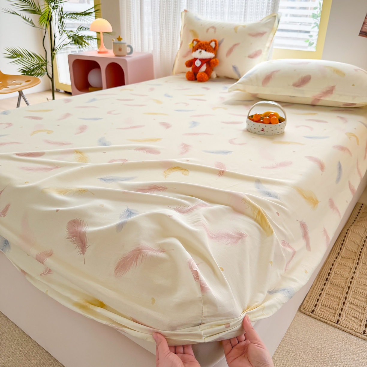 91家纺网 家纺一手货源 找家纺 壹贝家纺 2026新款全棉印花床笠系列 仙羽