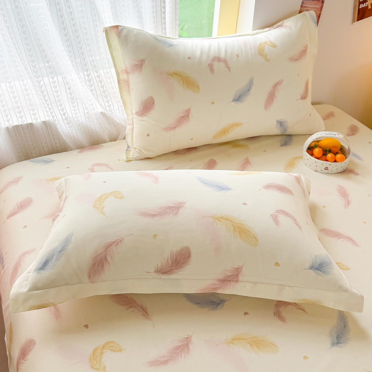 91家纺网 家纺一手货源 找家纺 壹贝家纺 2026新款全棉印花床笠系列 仙羽