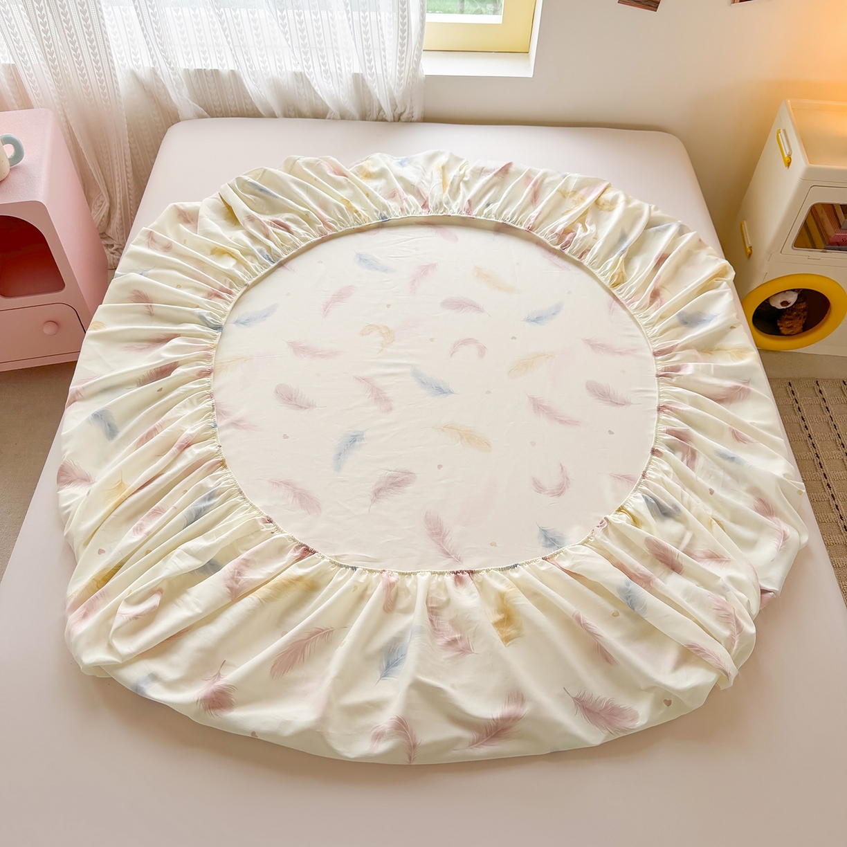 91家纺网 家纺一手货源 找家纺 壹贝家纺 2026新款全棉印花床笠系列 仙羽