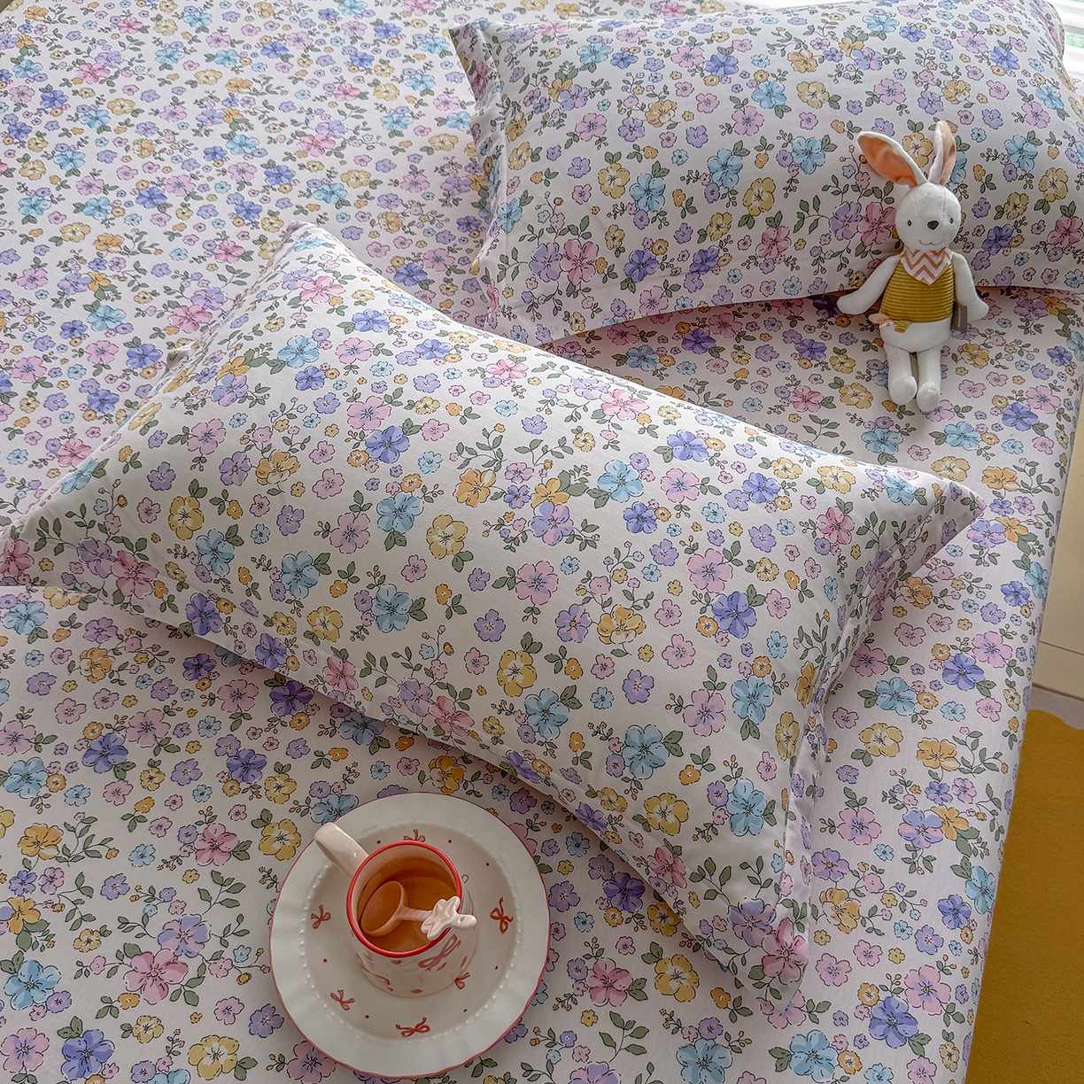 91家纺网 家纺一手货源 找家纺 壹贝家纺 2026新款全棉印花床笠系列 小美满