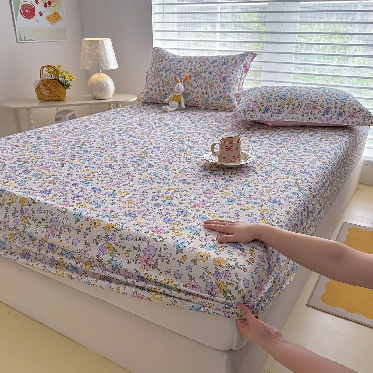 91家纺网 家纺一手货源 找家纺 壹贝家纺 2026新款全棉印花床笠系列 小美满