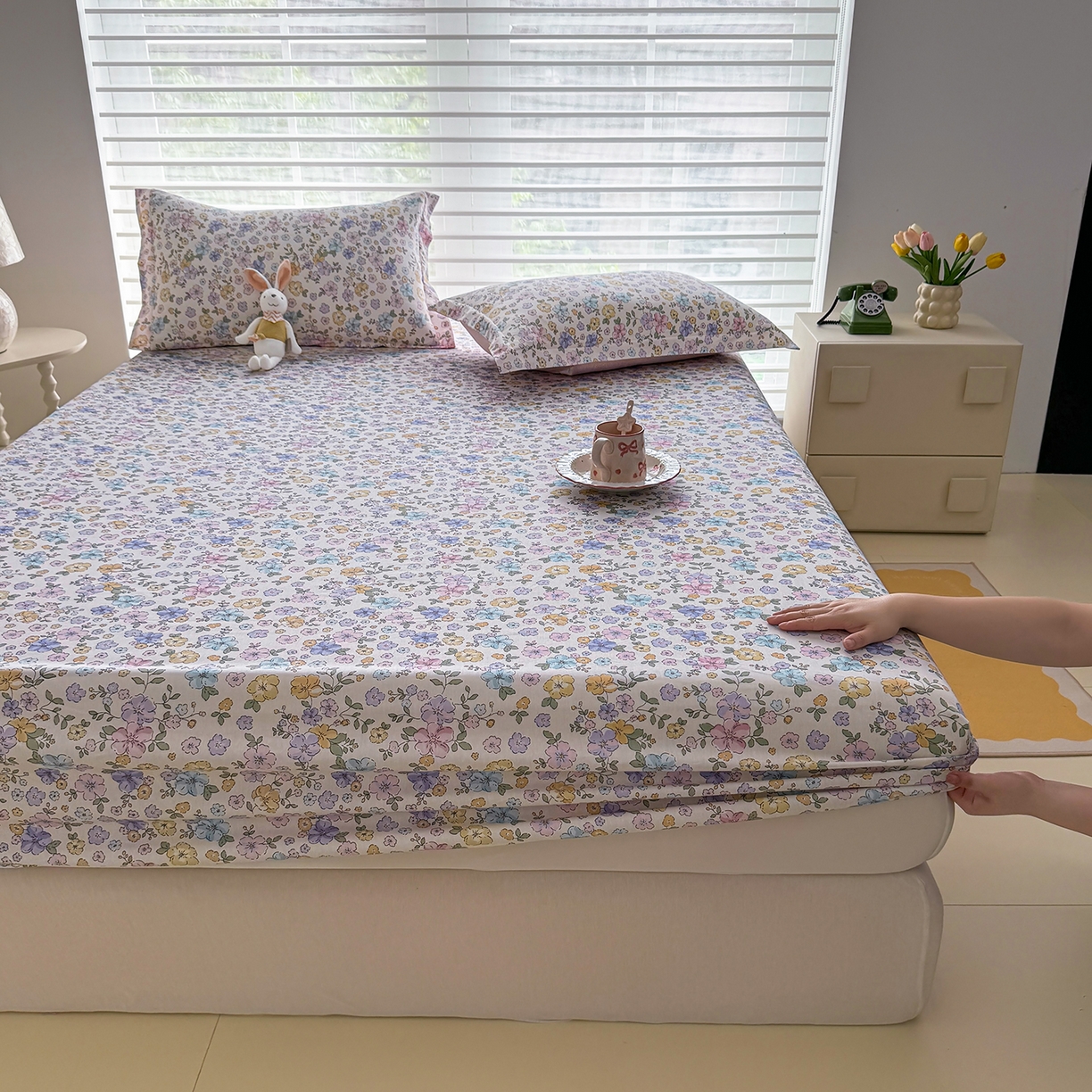 91家纺网 家纺一手货源 找家纺 壹贝家纺 2026新款全棉印花床笠系列 小美满