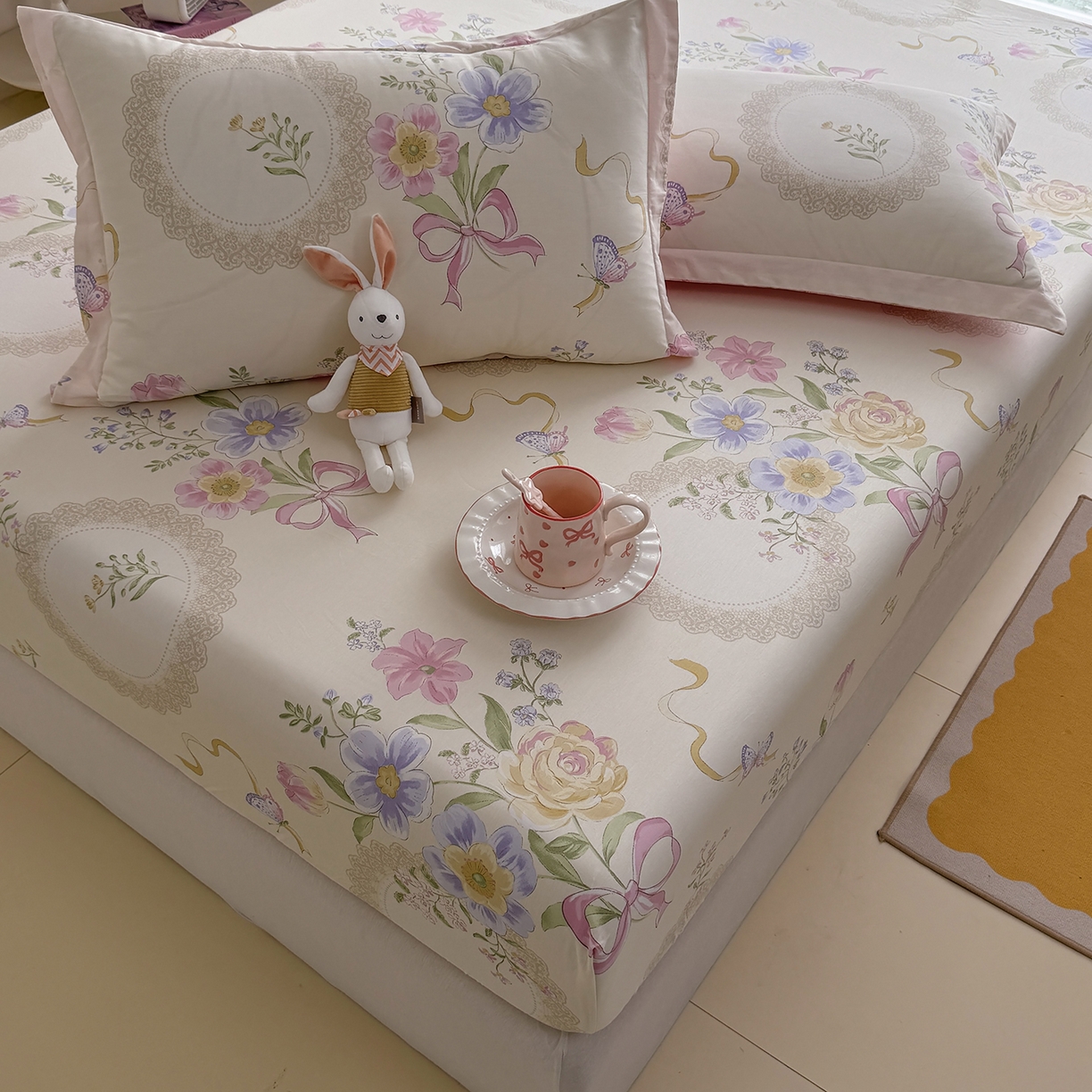 91家纺网 家纺一手货源 找家纺 壹贝家纺 2026新款全棉印花床笠系列 新恰如初