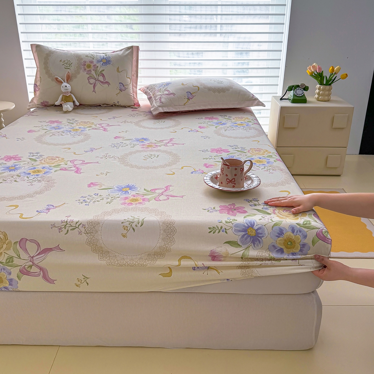 91家纺网 家纺一手货源 找家纺 壹贝家纺 2026新款全棉印花床笠系列 新恰如初