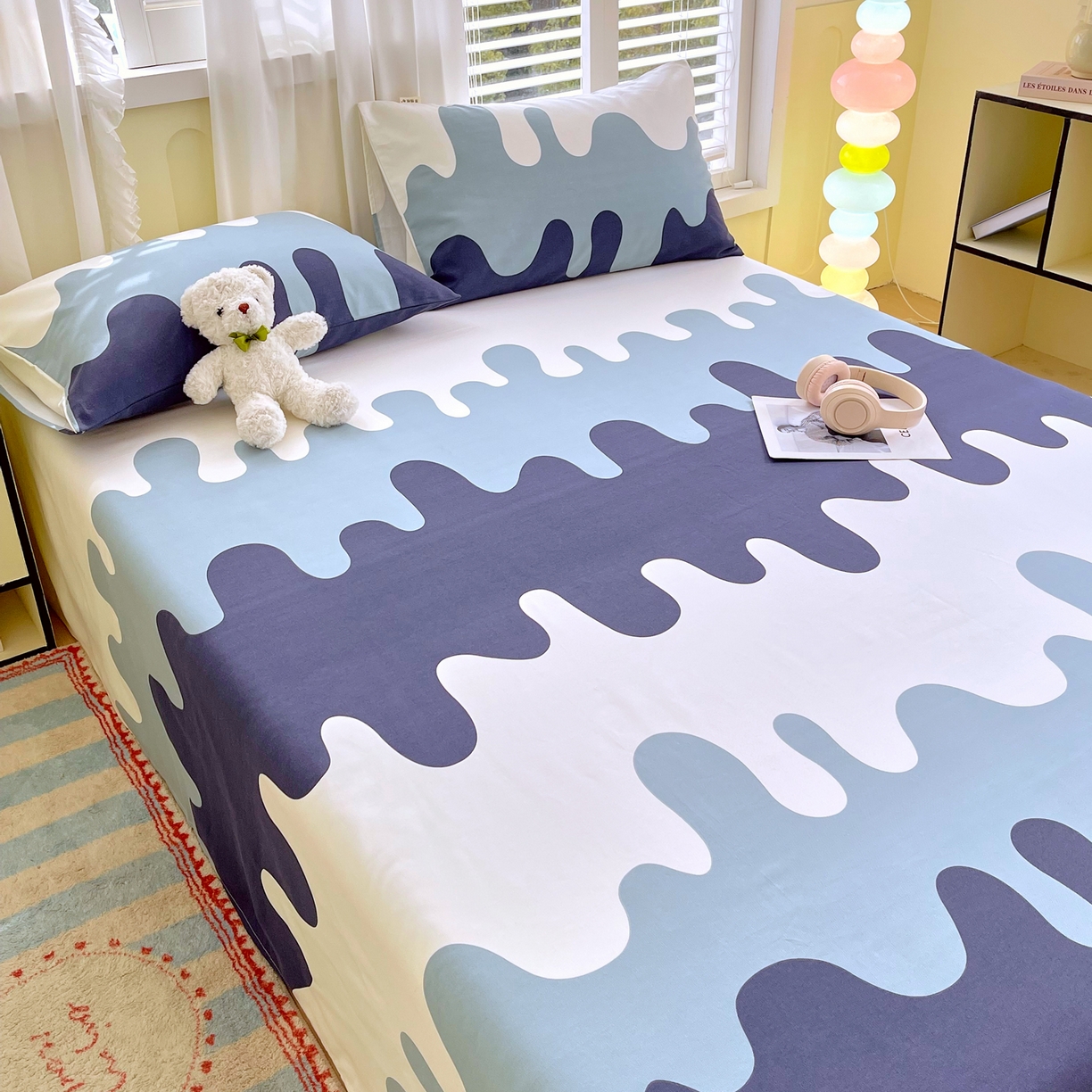 91家纺网 家纺一手货源 找家纺 金鑫汇家纺 2026新款全棉老粗布单品床单系列 奶油蓝