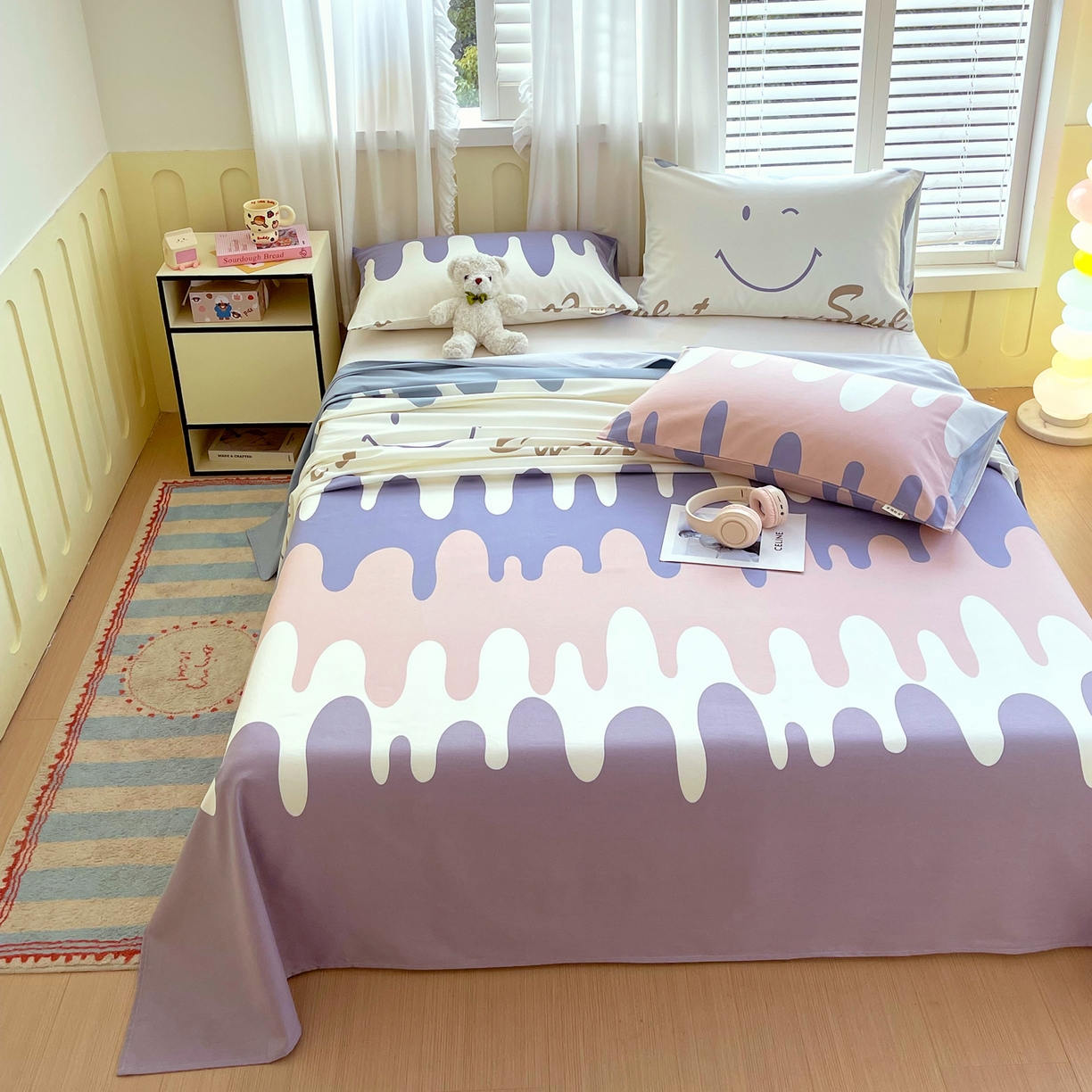 91家纺网 家纺一手货源 找家纺 金鑫汇家纺 2026新款全棉老粗布单品床单系列 奶油粉