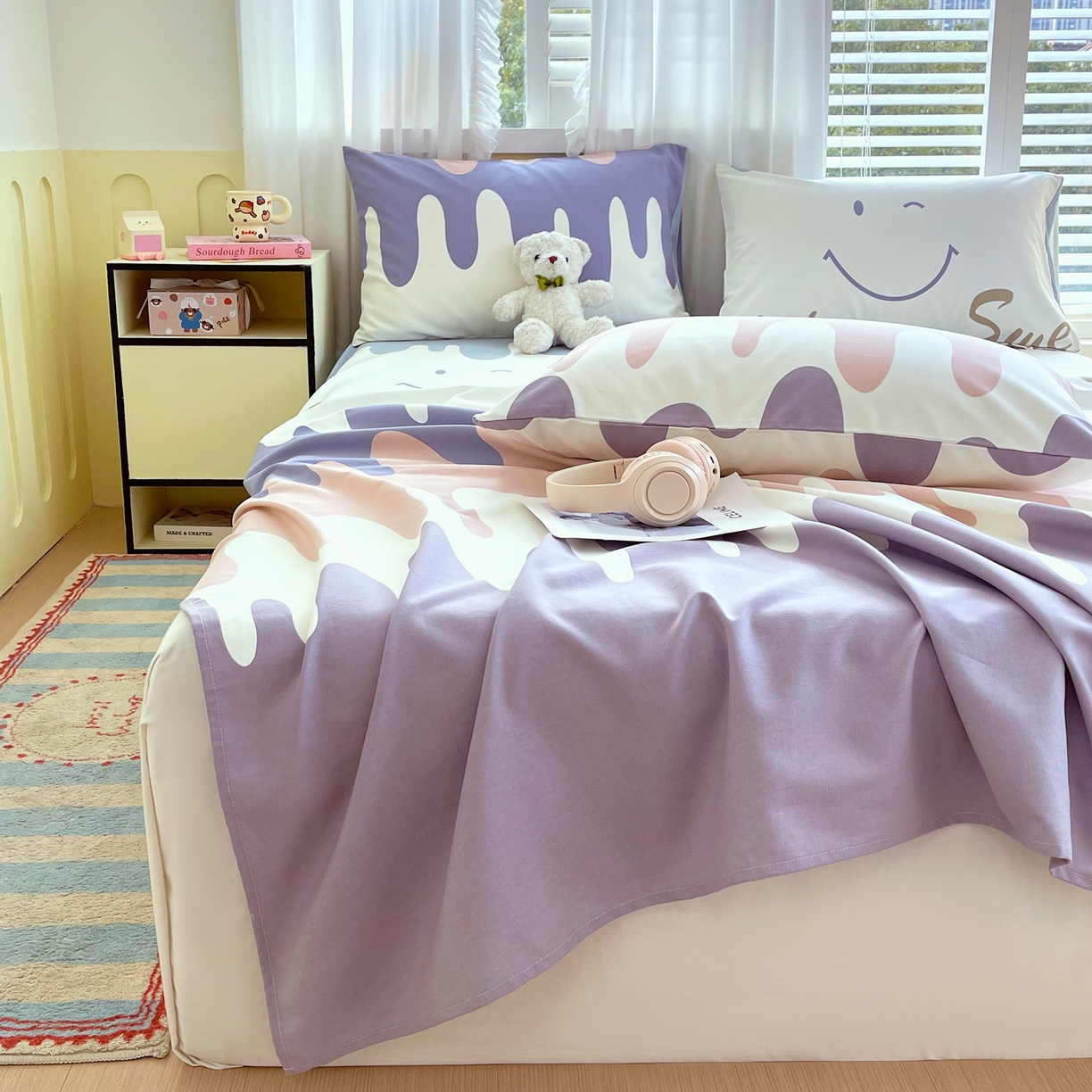 91家纺网 家纺一手货源 找家纺 金鑫汇家纺 2026新款全棉老粗布单品床单系列 奶油粉