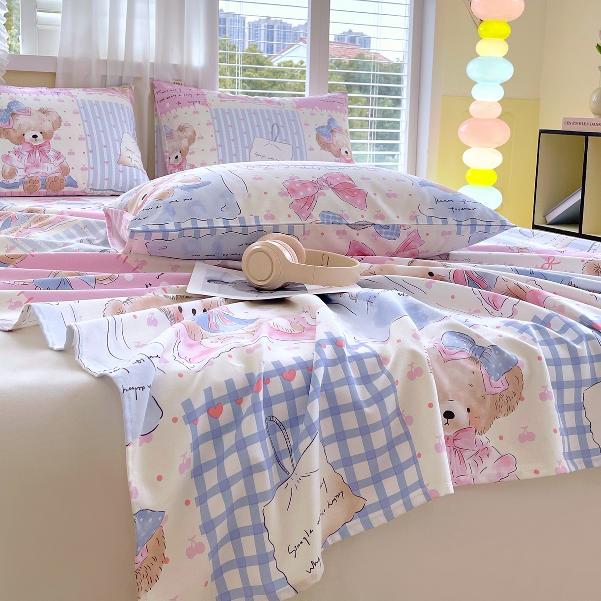 91家纺网 家纺一手货源 找家纺 金鑫汇家纺 2026新款全棉老粗布单品床单系列 熊熊精灵