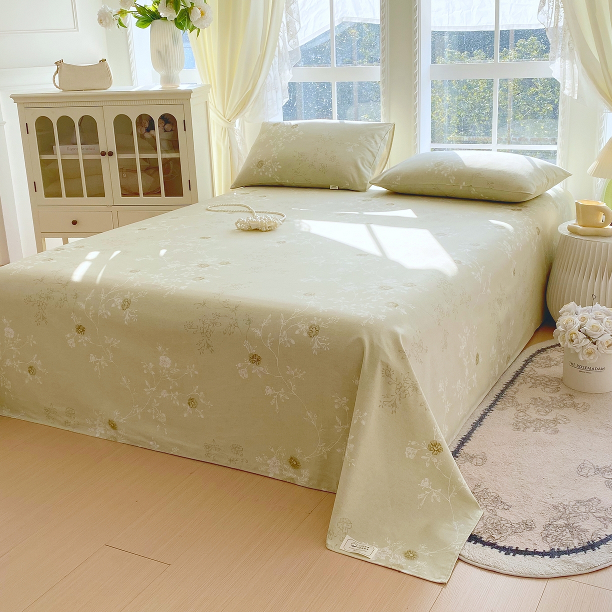 91家纺网 家纺一手货源 找家纺 金鑫汇家纺 2026新款全棉老粗布单品床单系列 浅绿可露丽