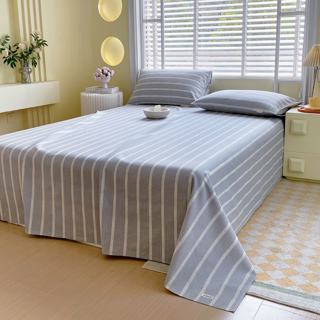 91家纺网 家纺一手货源 找家纺 金鑫汇家纺 2026新款全棉老粗布单品床单系列 朴素条纹