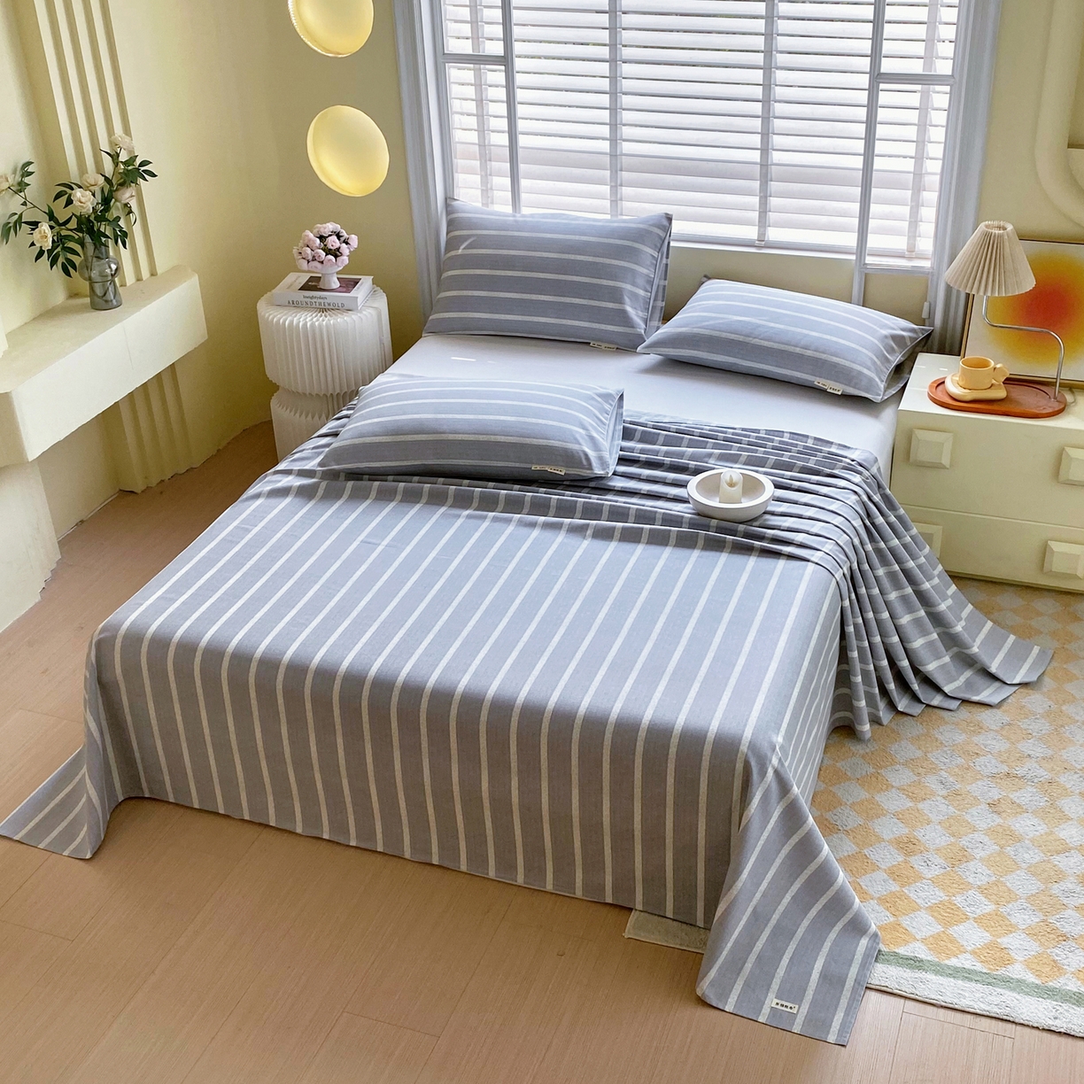 91家纺网 家纺一手货源 找家纺 金鑫汇家纺 2026新款全棉老粗布单品床单系列 朴素条纹