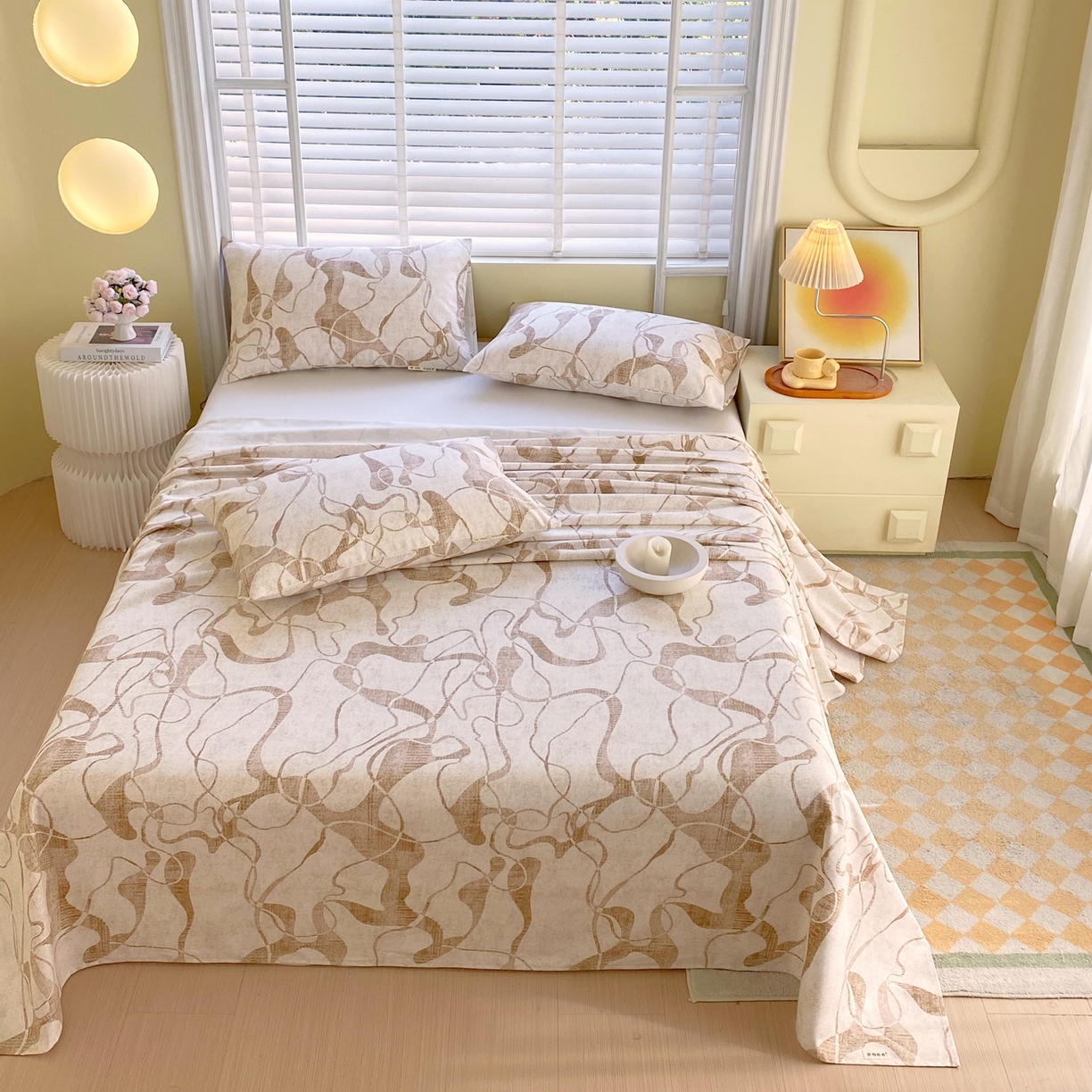 91家纺网 家纺一手货源 找家纺 金鑫汇家纺 2026新款全棉老粗布单品床单系列 米亚黄