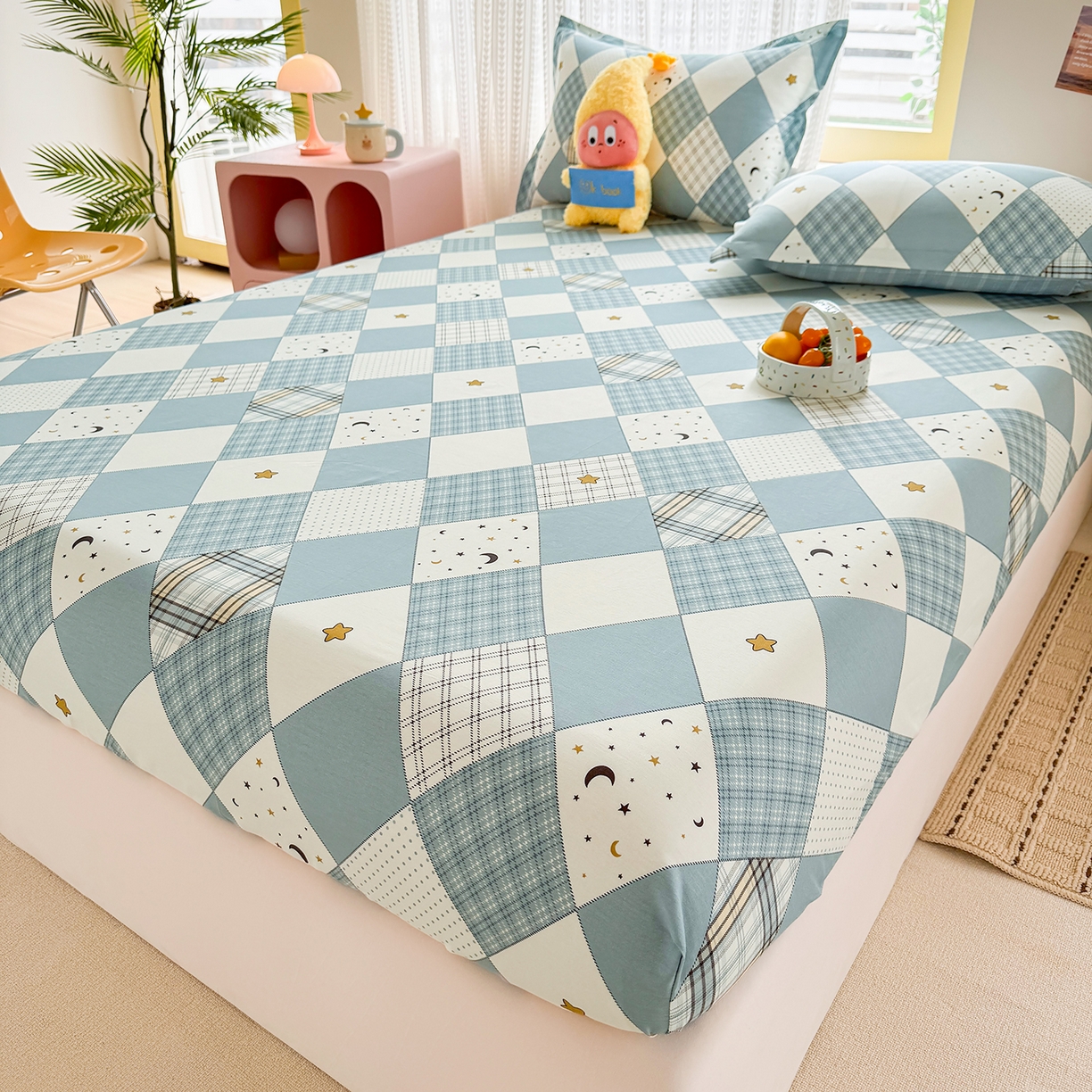 91家纺网 家纺一手货源 找家纺 壹贝家纺 2026新款全棉印花床笠系列 星空