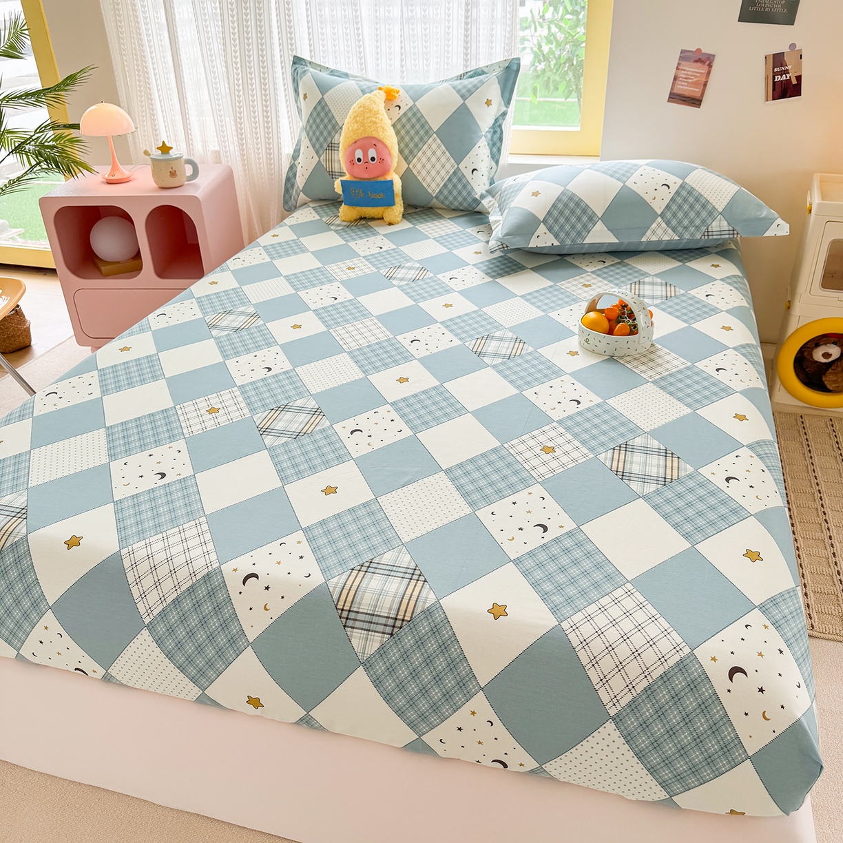 91家纺网 家纺一手货源 找家纺 壹贝家纺 2026新款全棉印花床笠系列 星空