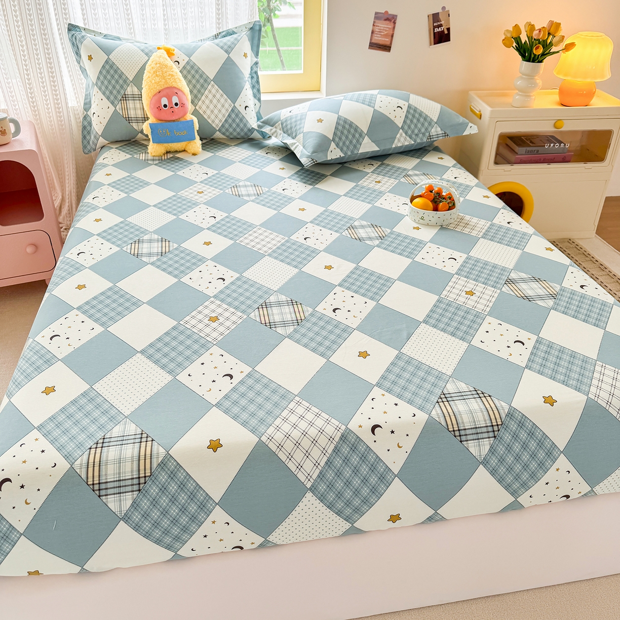 91家纺网 家纺一手货源 找家纺 壹贝家纺 2026新款全棉印花床笠系列 星空