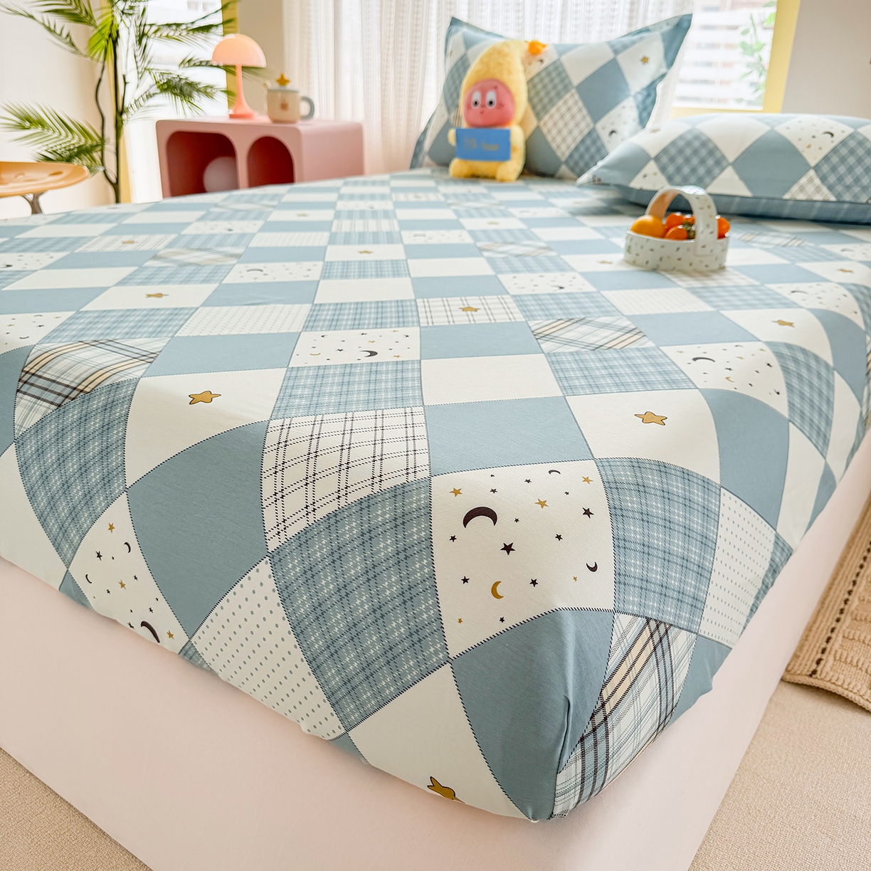 91家纺网 家纺一手货源 找家纺 壹贝家纺 2026新款全棉印花床笠系列 星空