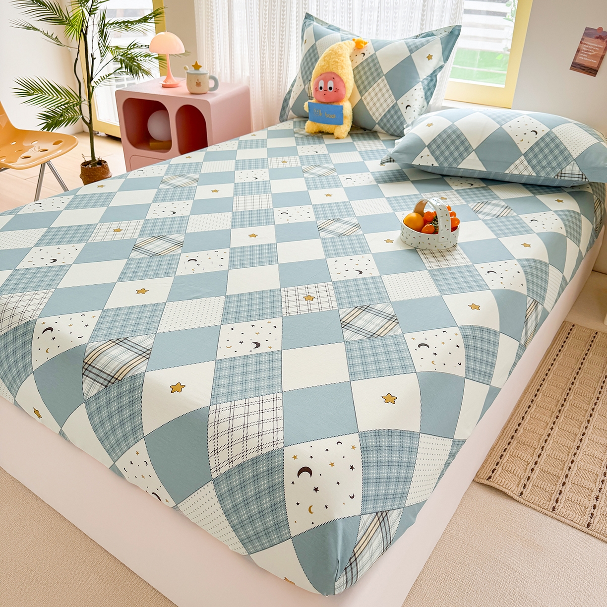 91家纺网 家纺一手货源 找家纺 壹贝家纺 2026新款全棉印花床笠系列 星空