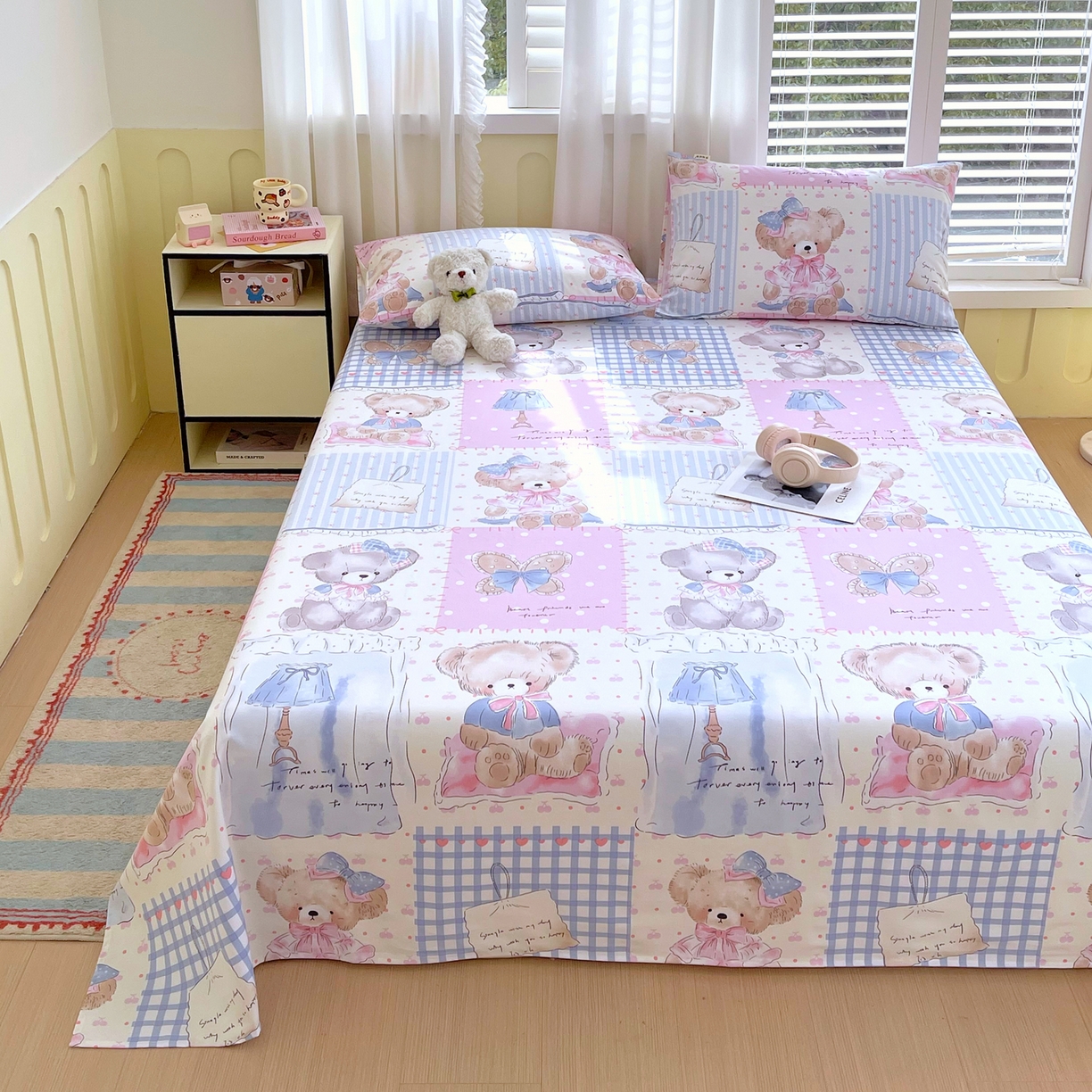 91家纺网 家纺一手货源 找家纺 金鑫汇家纺 2026新款全棉老粗布单品床单系列 熊熊精灵