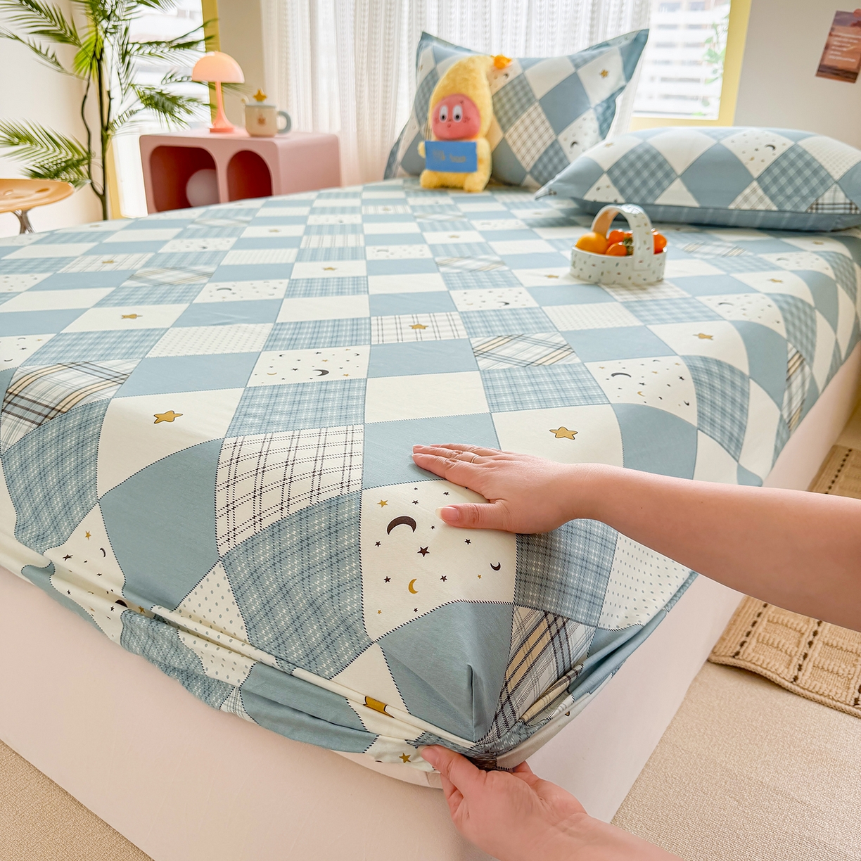 91家纺网 家纺一手货源 找家纺 壹贝家纺 2026新款全棉印花床笠系列 星空