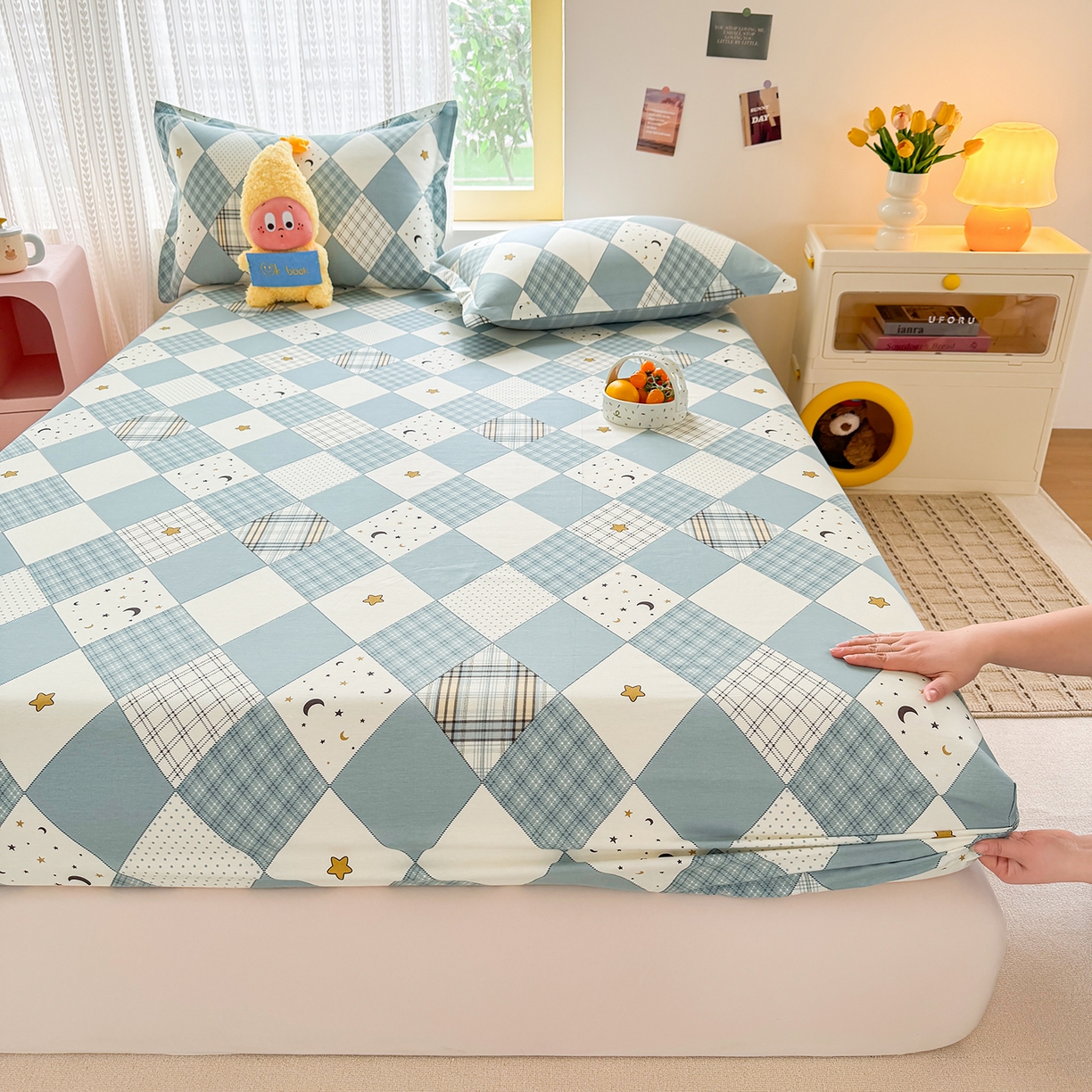 91家纺网 家纺一手货源 找家纺 壹贝家纺 2026新款全棉印花床笠系列 星空