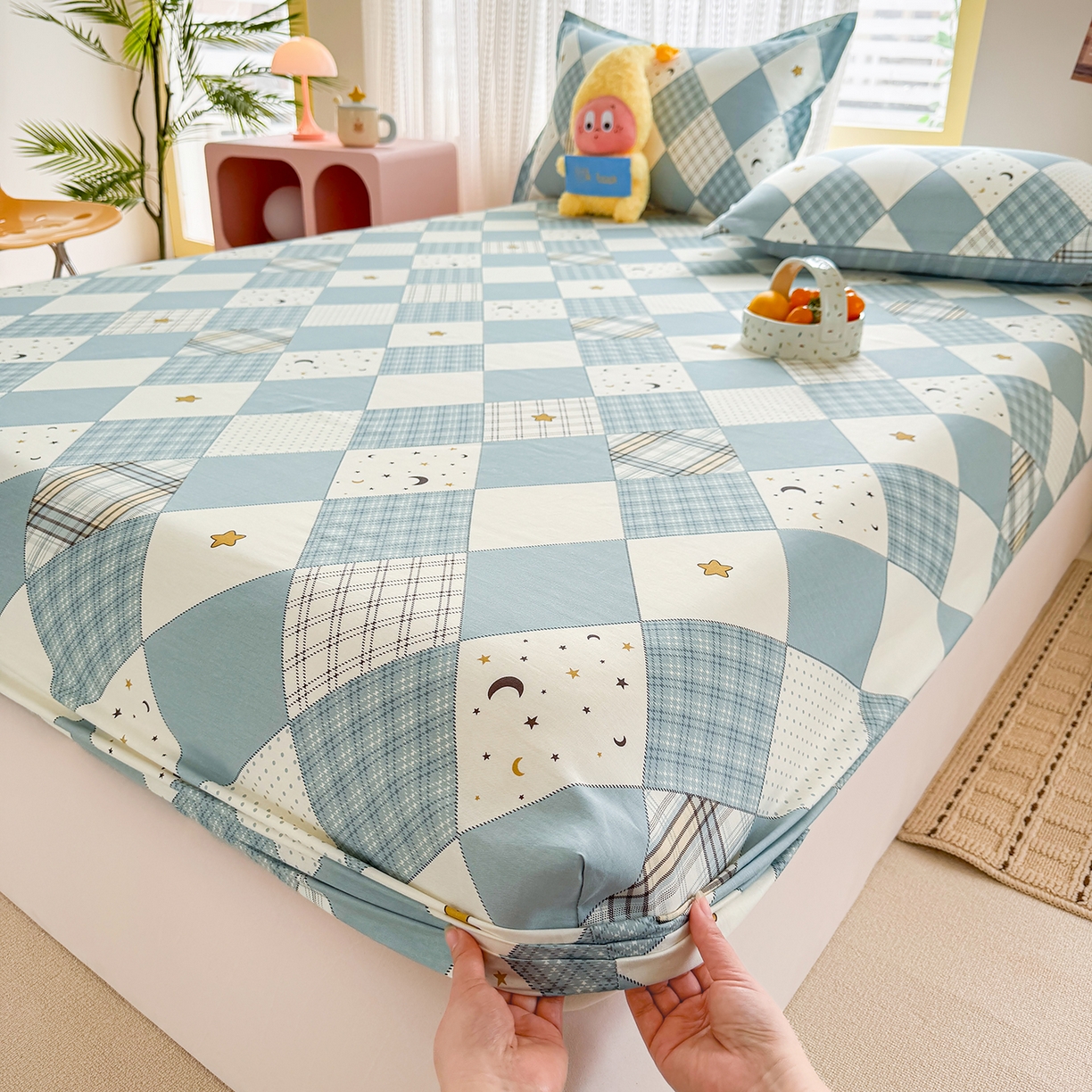 91家纺网 家纺一手货源 找家纺 壹贝家纺 2026新款全棉印花床笠系列 星空