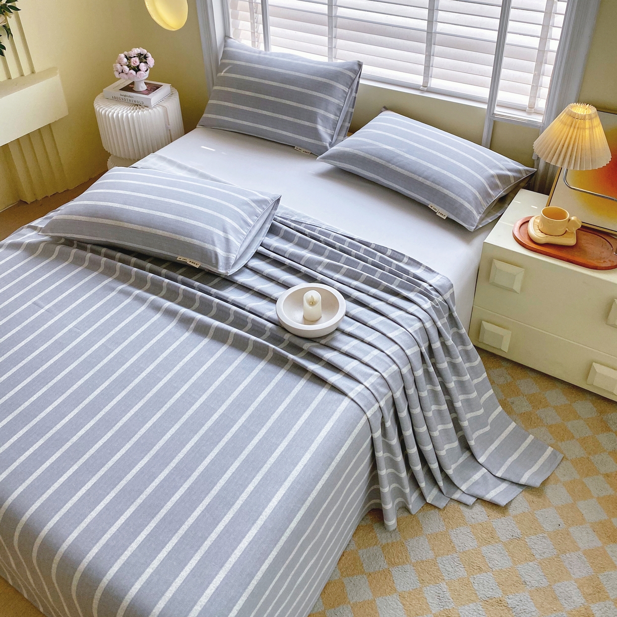 91家纺网 家纺一手货源 找家纺 金鑫汇家纺 2026新款全棉老粗布单品床单系列 朴素条纹