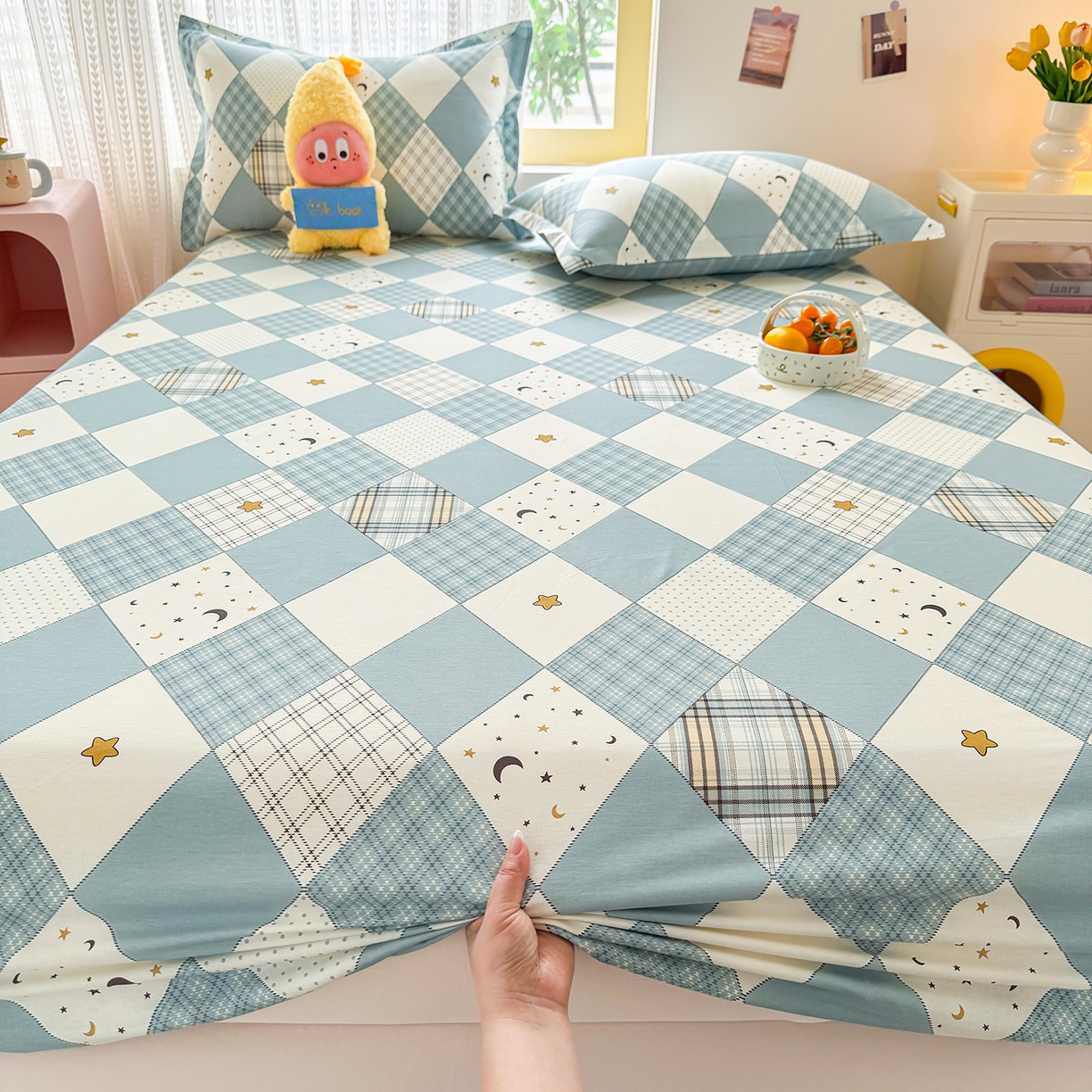 91家纺网 家纺一手货源 找家纺 壹贝家纺 2026新款全棉印花床笠系列 星空