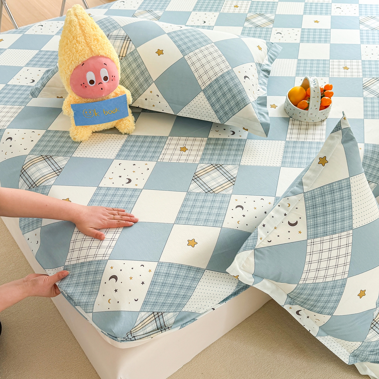 91家纺网 家纺一手货源 找家纺 壹贝家纺 2026新款全棉印花床笠系列 星空