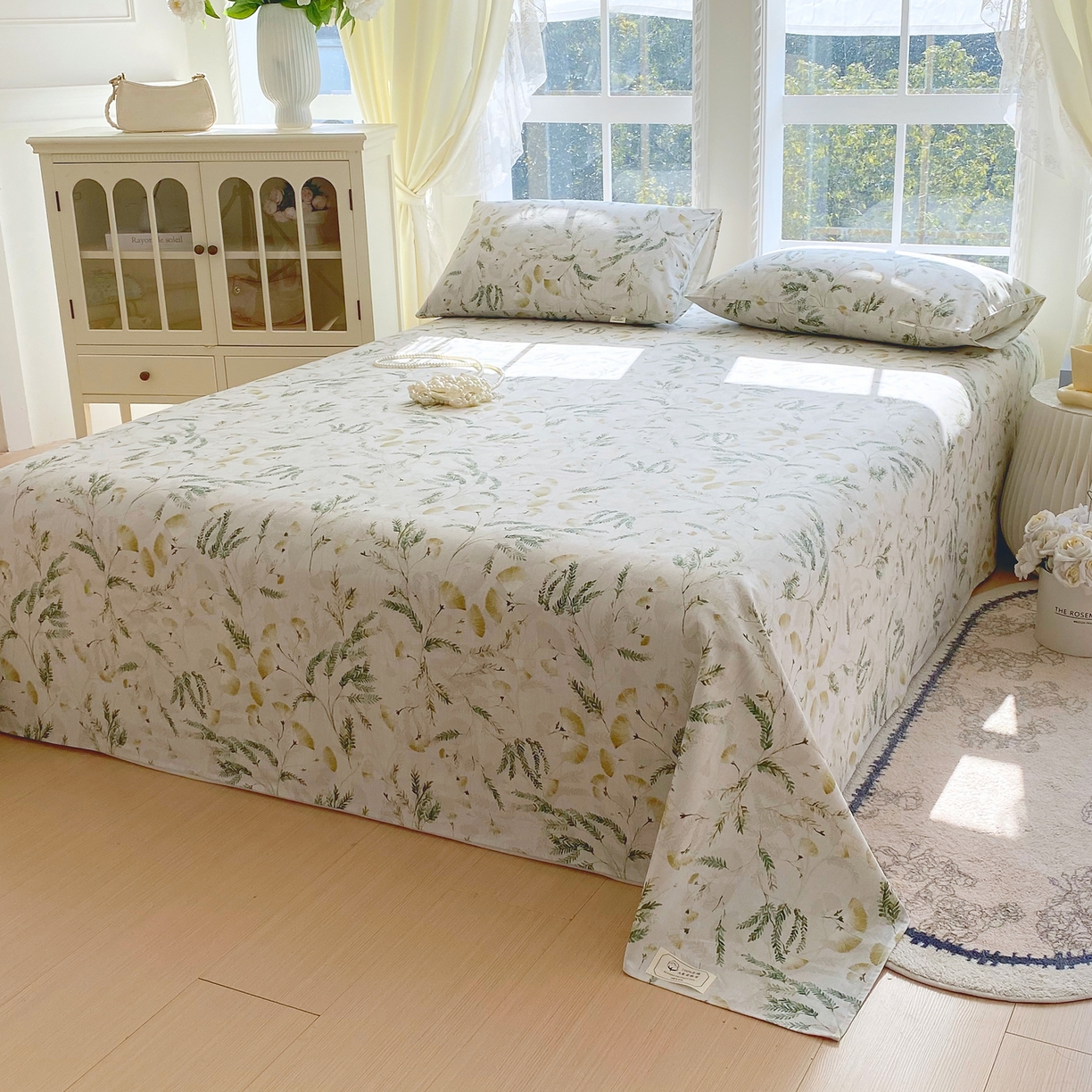 91家纺网 家纺一手货源 找家纺 金鑫汇家纺 2026新款全棉老粗布单品床单系列 月下花影-绿