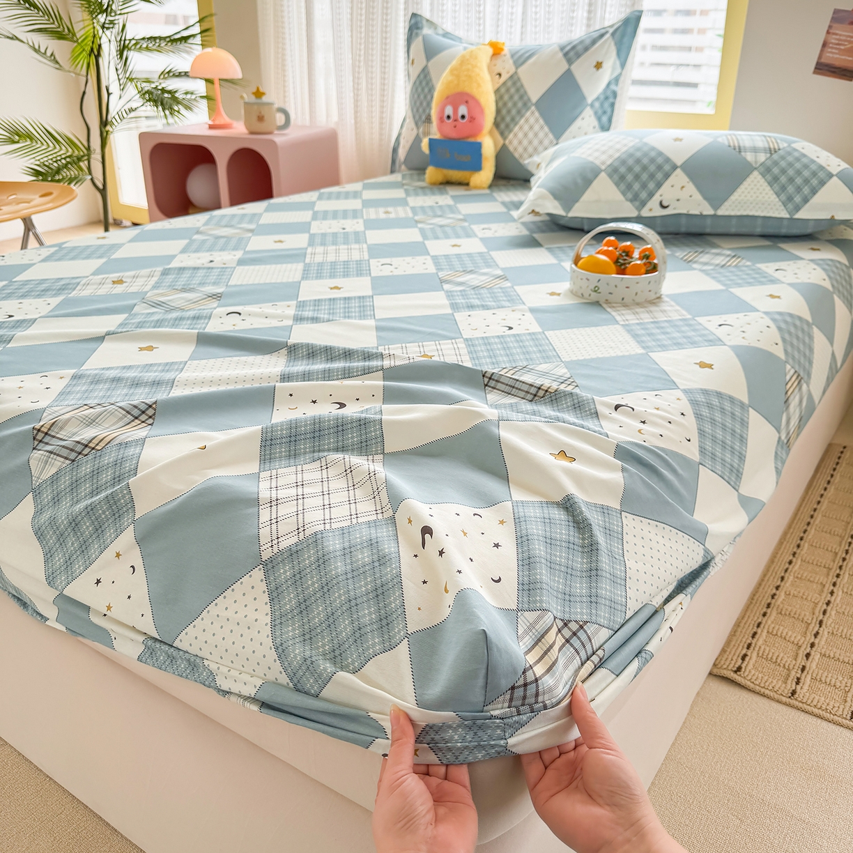 91家纺网 家纺一手货源 找家纺 壹贝家纺 2026新款全棉印花床笠系列 星空