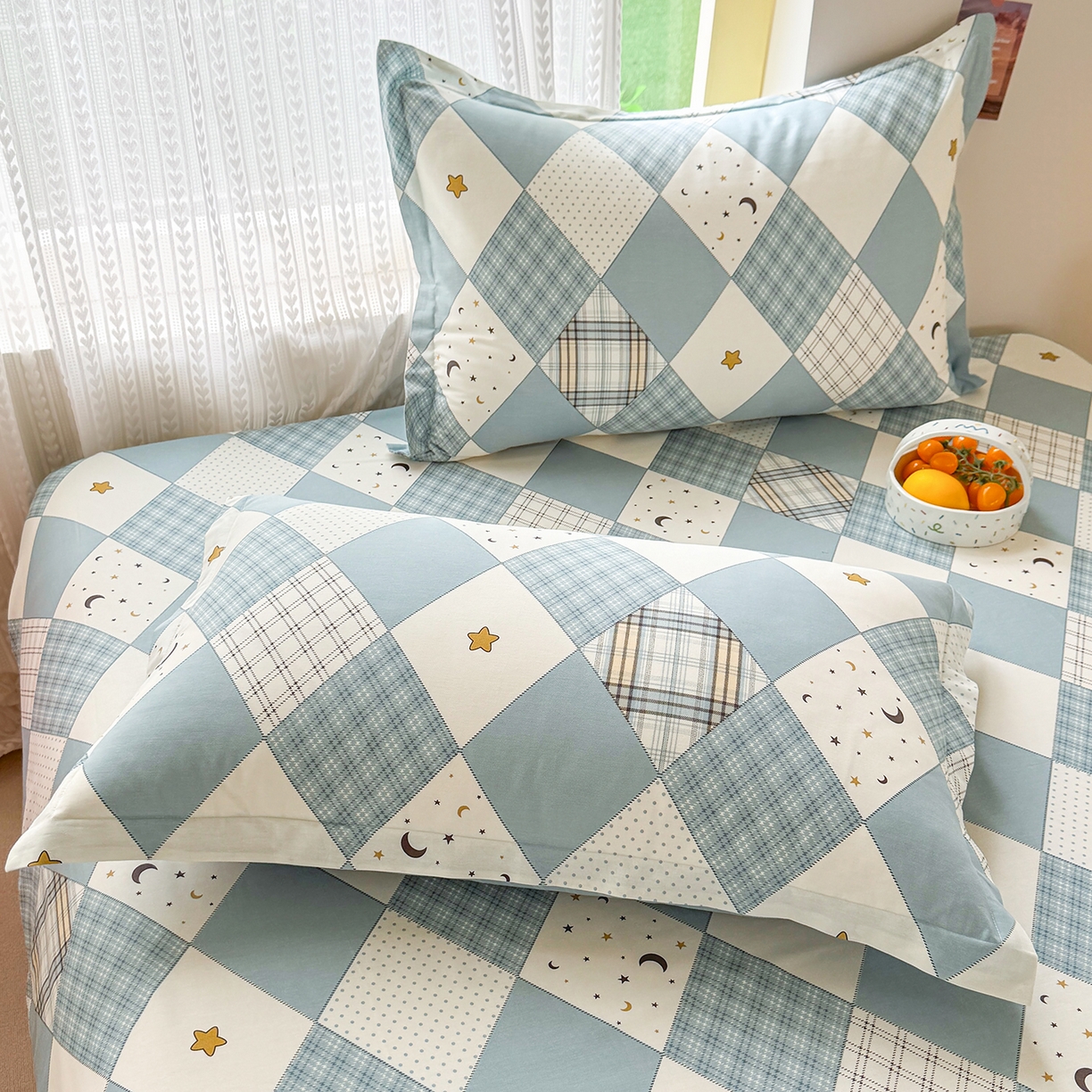 91家纺网 家纺一手货源 找家纺 壹贝家纺 2026新款全棉印花床笠系列 星空