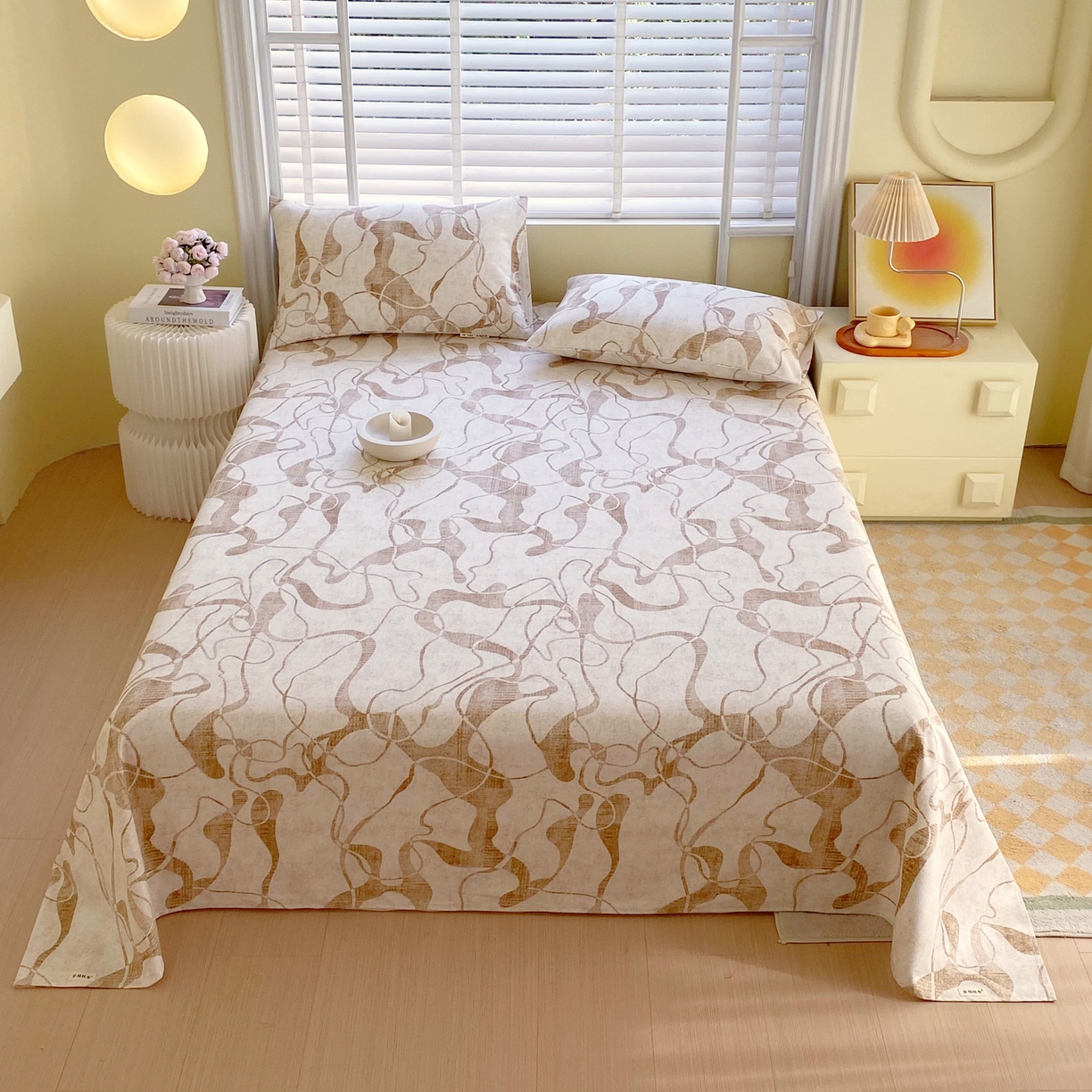 91家纺网 家纺一手货源 找家纺 金鑫汇家纺 2026新款全棉老粗布单品床单系列 米亚黄