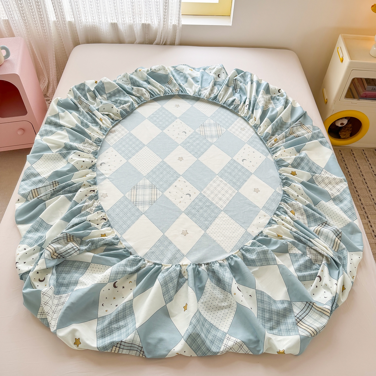 91家纺网 家纺一手货源 找家纺 壹贝家纺 2026新款全棉印花床笠系列 星空