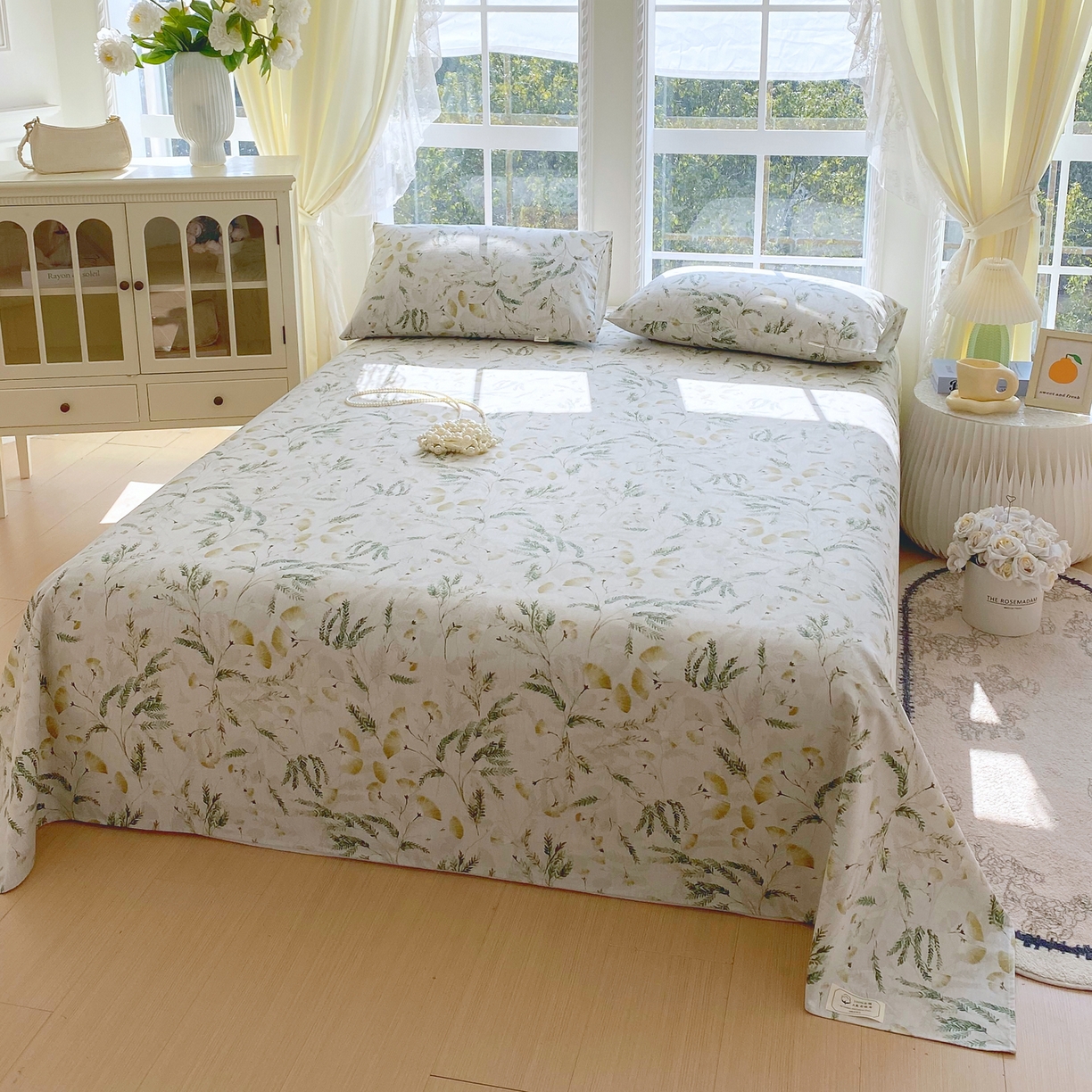 91家纺网 家纺一手货源 找家纺 金鑫汇家纺 2026新款全棉老粗布单品床单系列 月下花影-绿