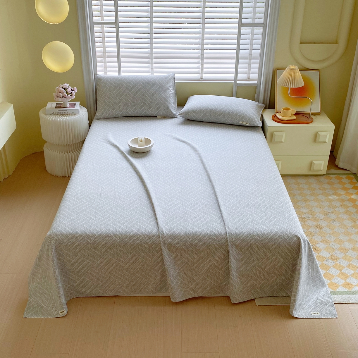 91家纺网 家纺一手货源 找家纺 金鑫汇家纺 2026新款全棉老粗布单品床单系列 流光灰