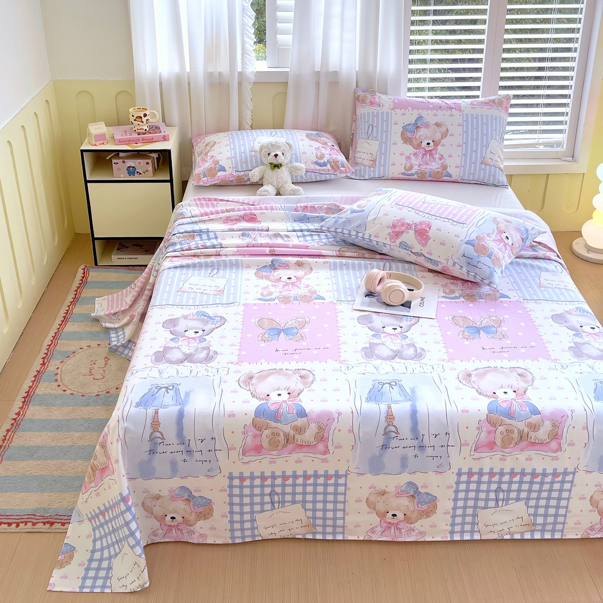 91家纺网 家纺一手货源 找家纺 金鑫汇家纺 2026新款全棉老粗布单品床单系列 熊熊精灵