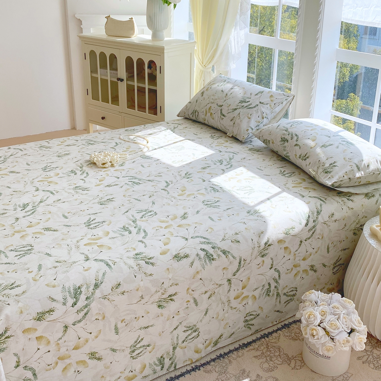 91家纺网 家纺一手货源 找家纺 金鑫汇家纺 2026新款全棉老粗布单品床单系列 月下花影-绿