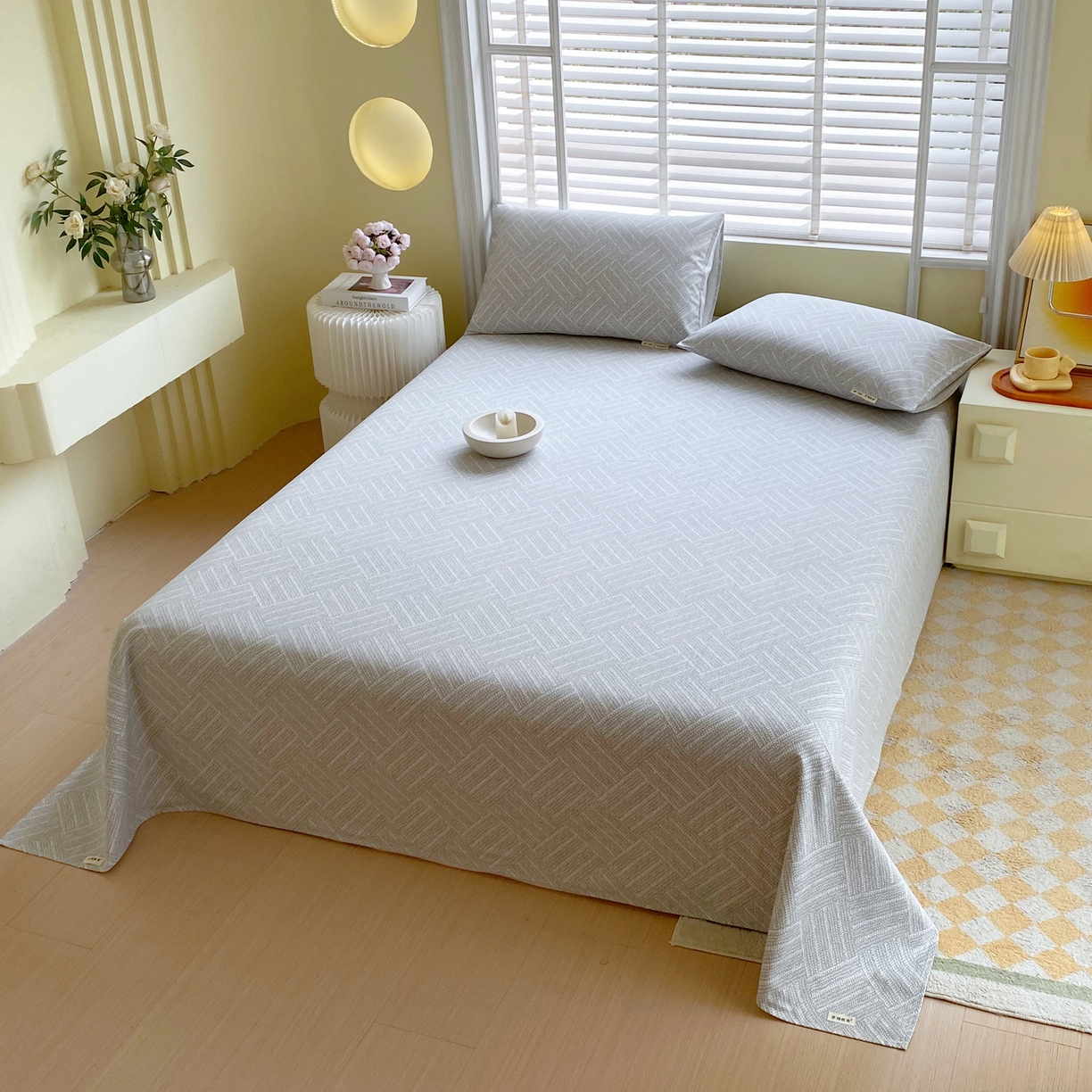 91家纺网 家纺一手货源 找家纺 金鑫汇家纺 2026新款全棉老粗布单品床单系列 流光灰