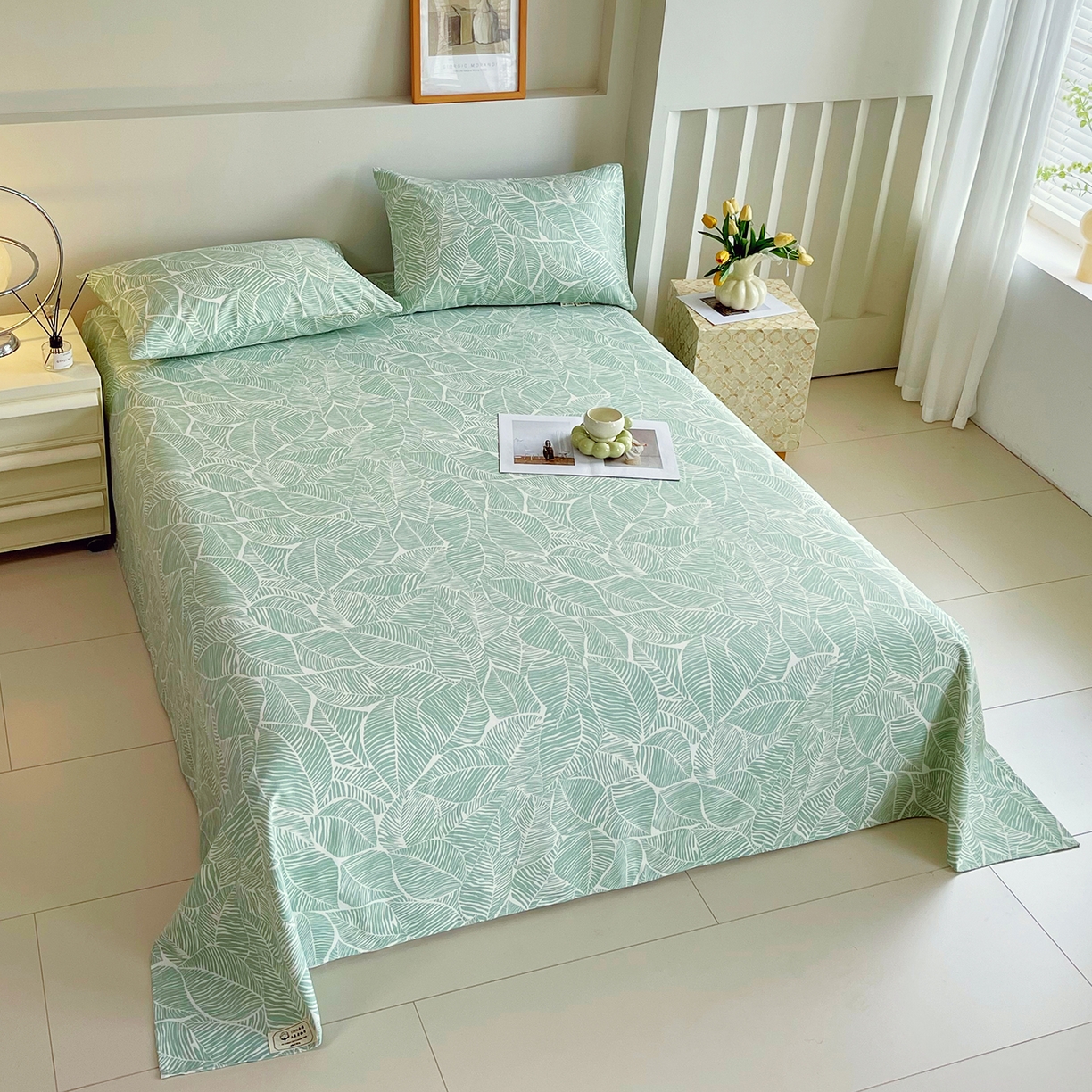 91家纺网 家纺一手货源 找家纺 金鑫汇家纺 2026新款全棉老粗布单品床单系列 绿色心情