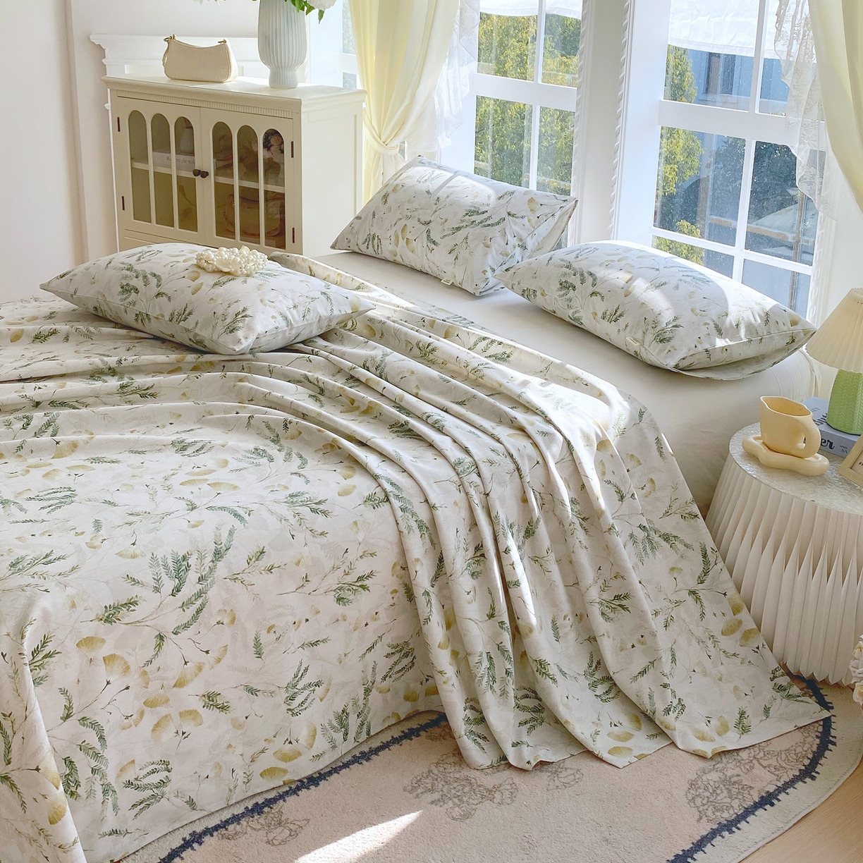 91家纺网 家纺一手货源 找家纺 金鑫汇家纺 2026新款全棉老粗布单品床单系列 月下花影-绿