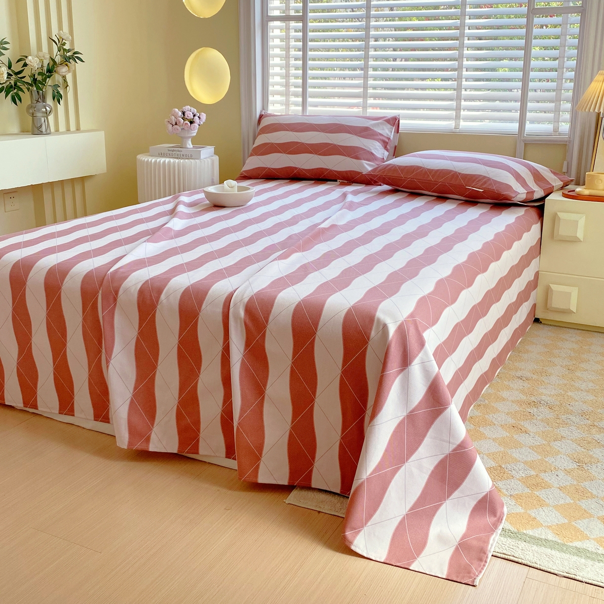 91家纺网 家纺一手货源 找家纺 金鑫汇家纺 2026新款全棉老粗布单品床单系列 雅致