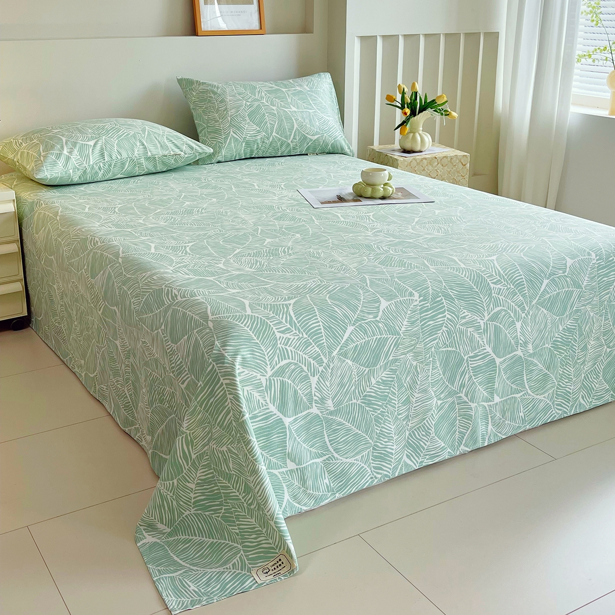 91家纺网 家纺一手货源 找家纺 金鑫汇家纺 2026新款全棉老粗布单品床单系列 绿色心情