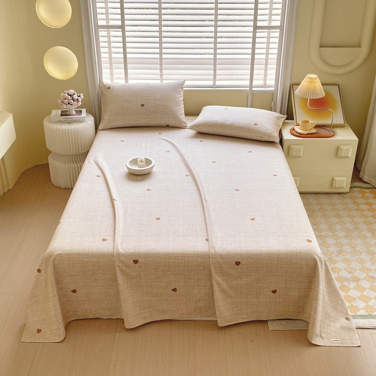 91家纺网 家纺一手货源 找家纺 金鑫汇家纺 2026新款全棉老粗布单品床单系列 心之恋