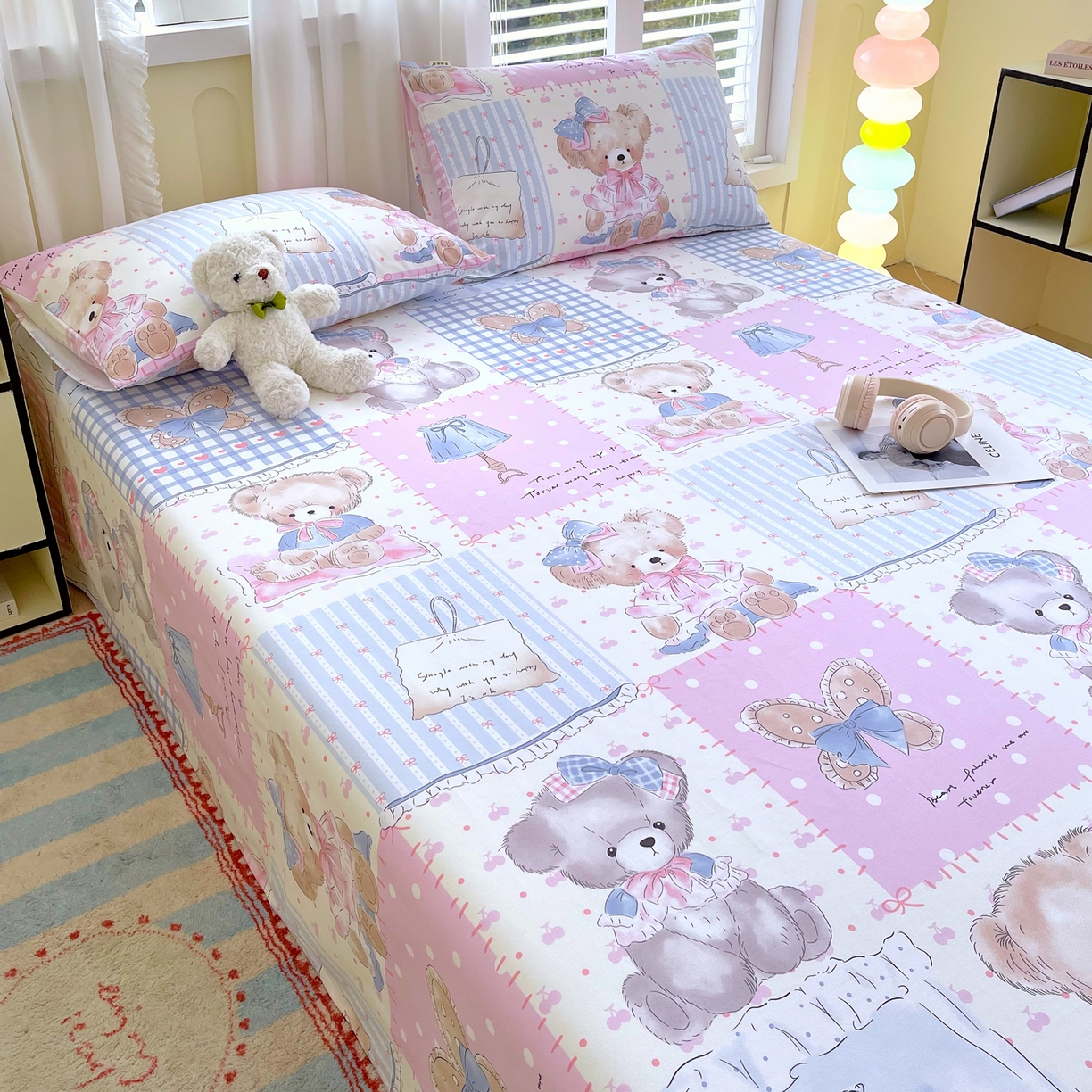 91家纺网 家纺一手货源 找家纺 金鑫汇家纺 2026新款全棉老粗布单品床单系列 熊熊精灵