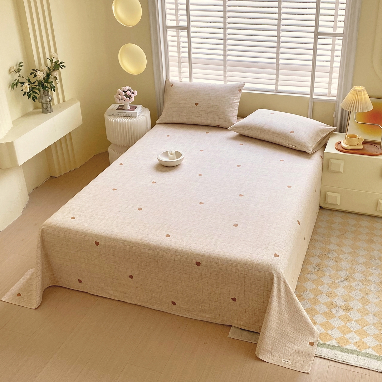 91家纺网 家纺一手货源 找家纺 金鑫汇家纺 2026新款全棉老粗布单品床单系列 心之恋