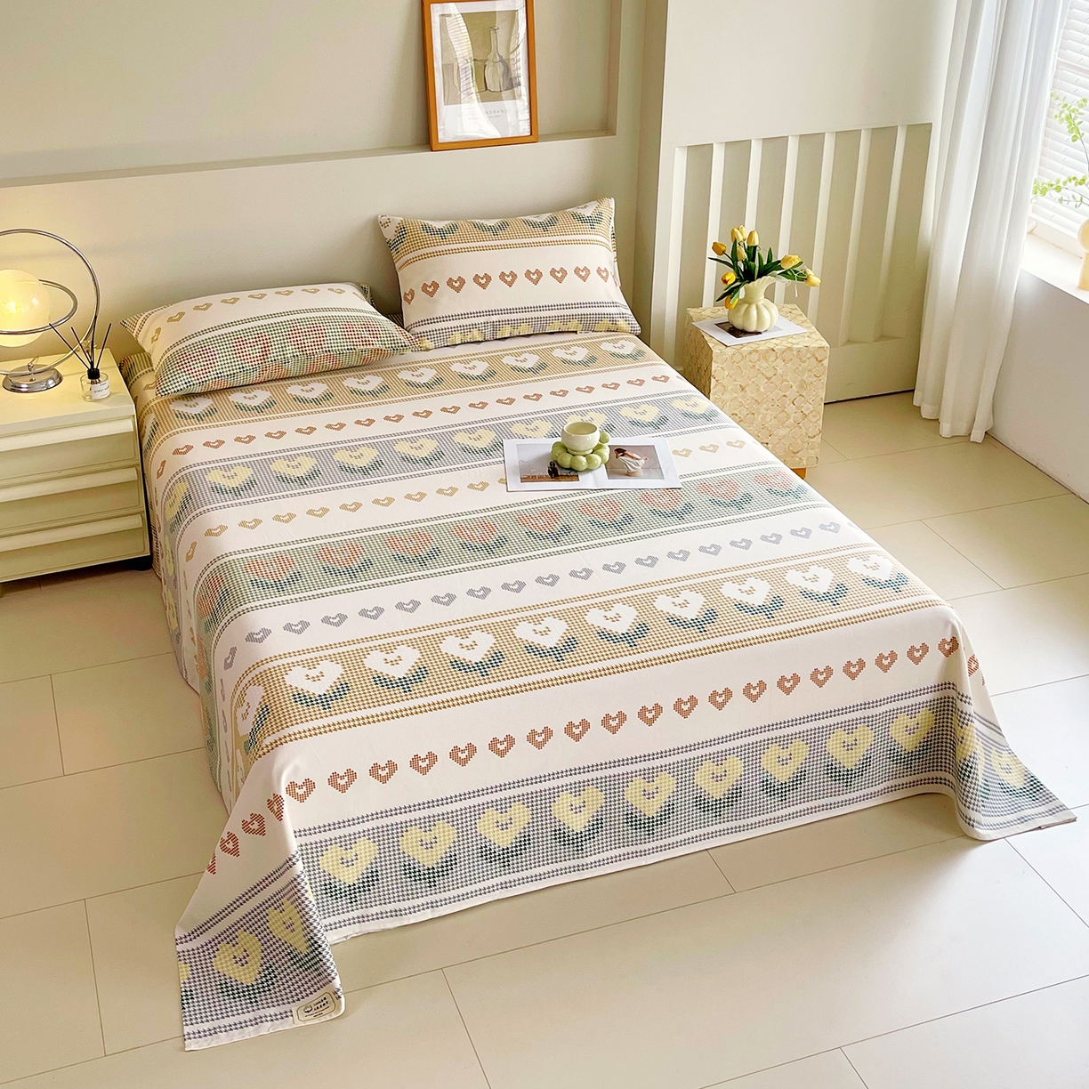 91家纺网 家纺一手货源 找家纺 金鑫汇家纺 2026新款全棉老粗布单品床单系列 同心千鸟格