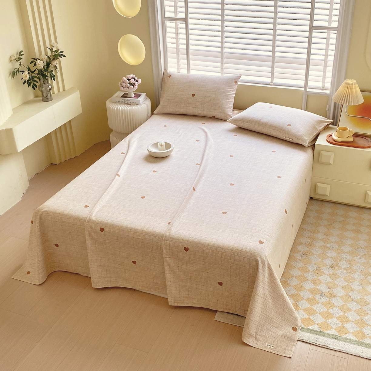 91家纺网 家纺一手货源 找家纺 金鑫汇家纺 2026新款全棉老粗布单品床单系列 心之恋