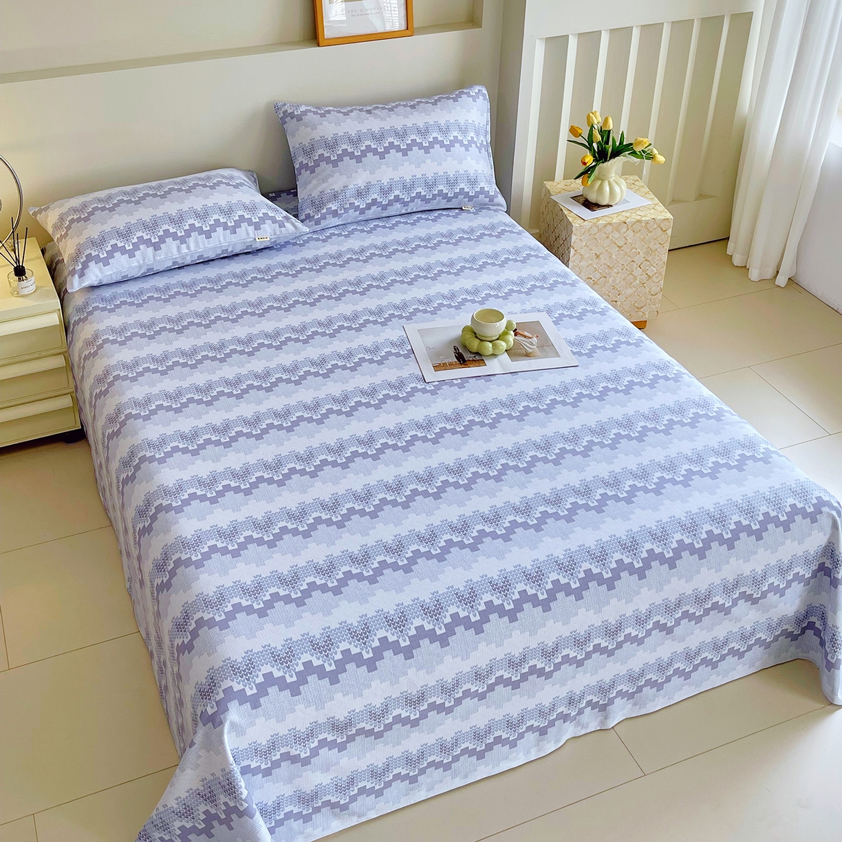 91家纺网 家纺一手货源 找家纺 金鑫汇家纺 2026新款全棉老粗布单品床单系列 燕南飞-蓝