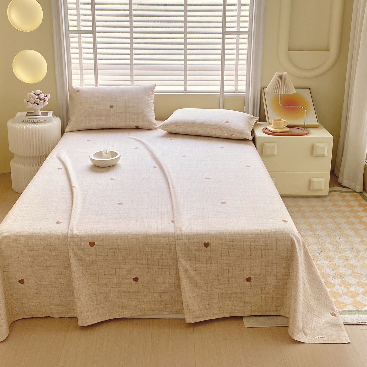 91家纺网 家纺一手货源 找家纺 金鑫汇家纺 2026新款全棉老粗布单品床单系列 心之恋